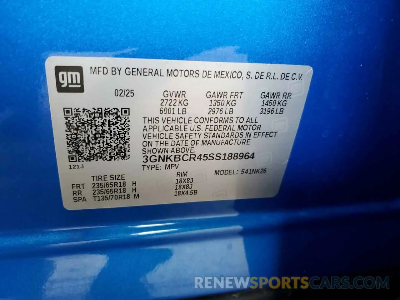 14 fotografías del automóvil dañado 3GNKBCR45SS188964 CHEVROLET BLAZER 2025