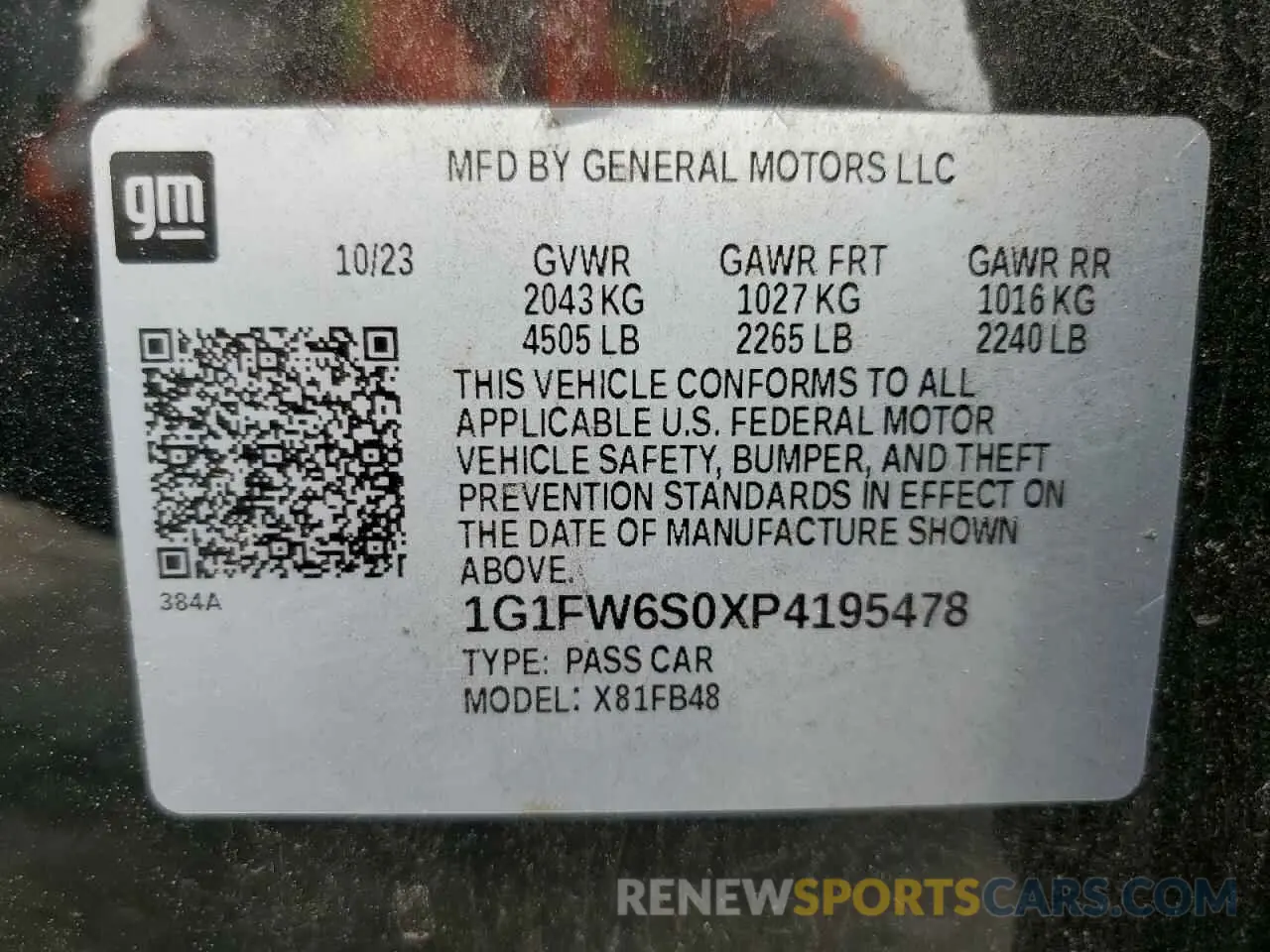 12 fotografías del automóvil dañado 1G1FW6S0XP4195478 CHEVROLET BOLT 2023