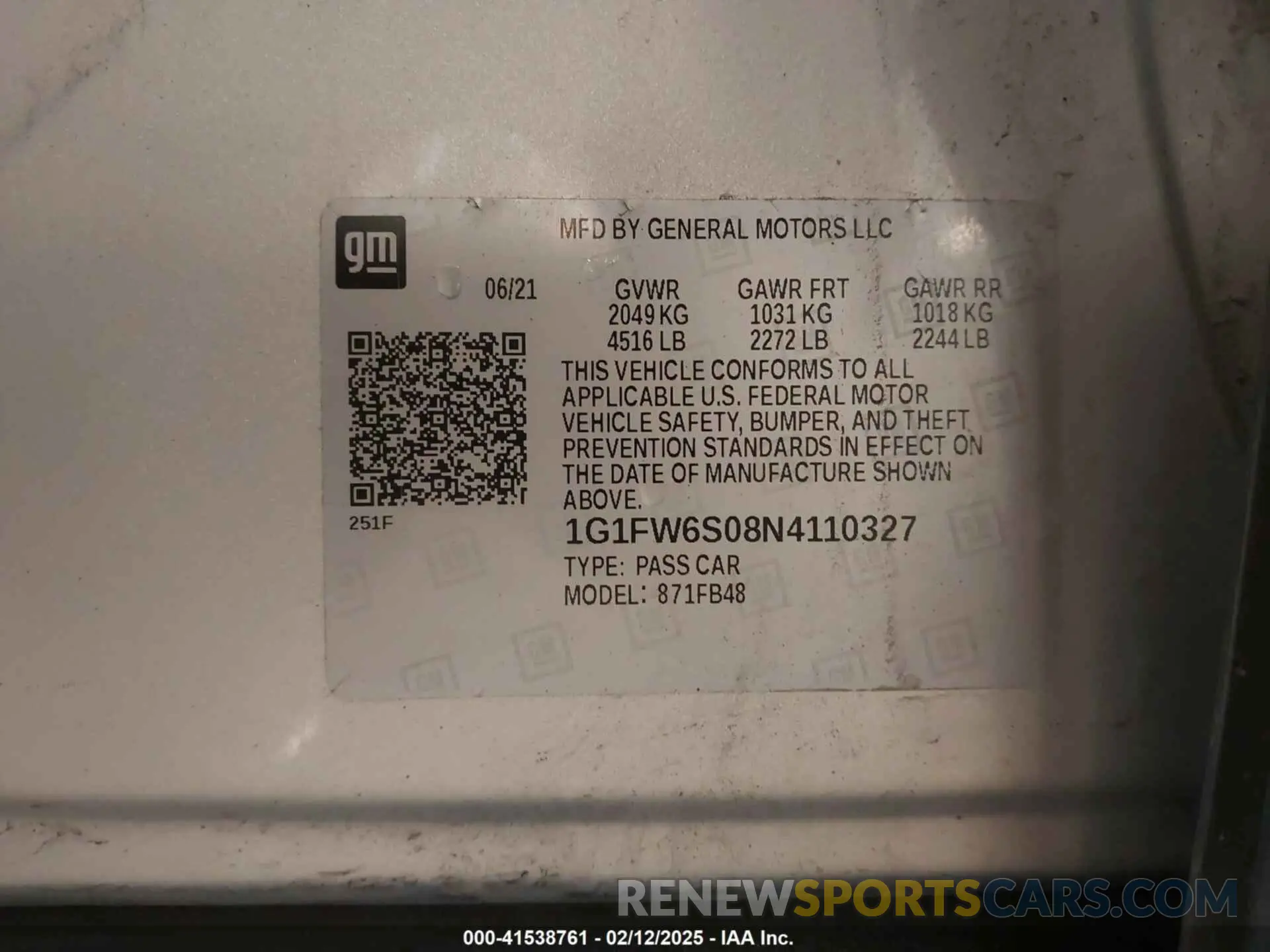 9 fotografías del automóvil dañado 1G1FW6S08N4110327 CHEVROLET BOLT EV 2022