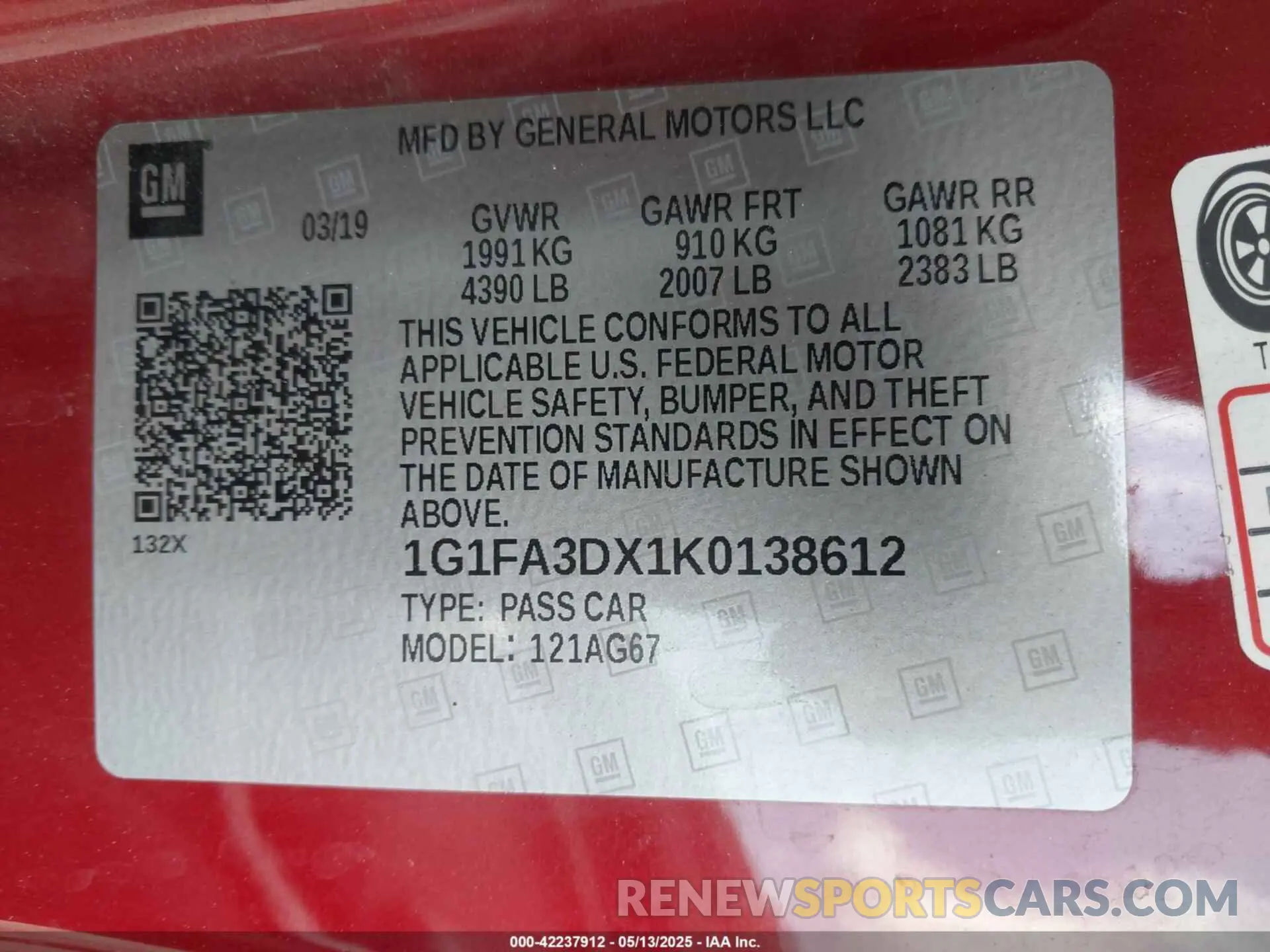 9 fotografías del automóvil dañado 1G1FA3DX1K0138612 CHEVROLET CAMARO 2019