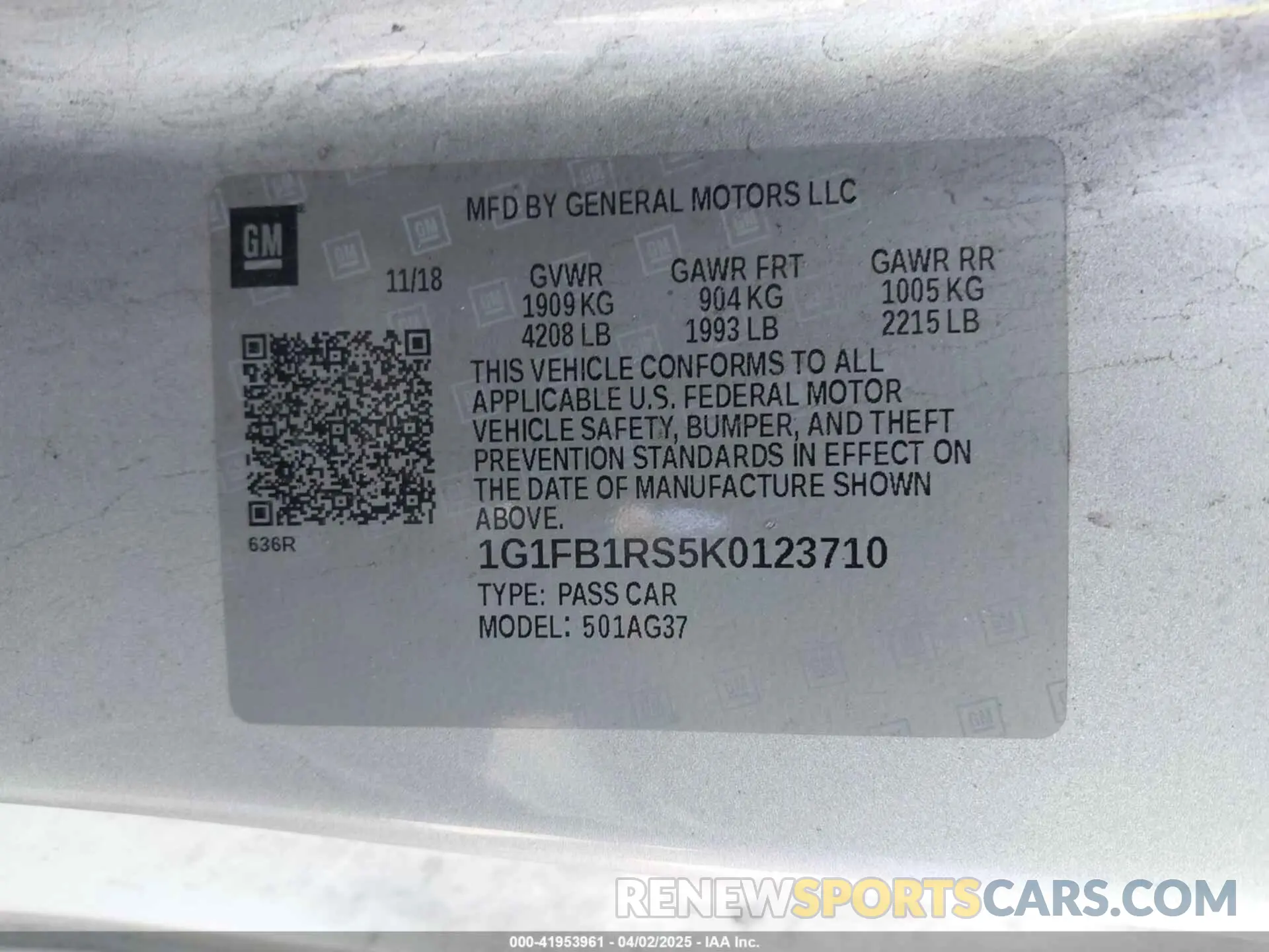 9 fotografías del automóvil dañado 1G1FB1RS5K0123710 CHEVROLET CAMARO 2019