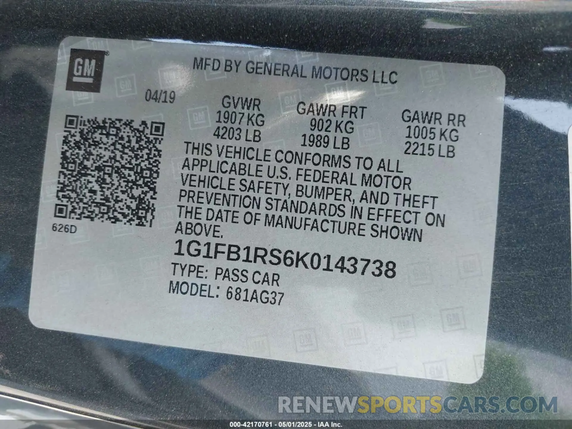 9 fotografías del automóvil dañado 1G1FB1RS6K0143738 CHEVROLET CAMARO 2019