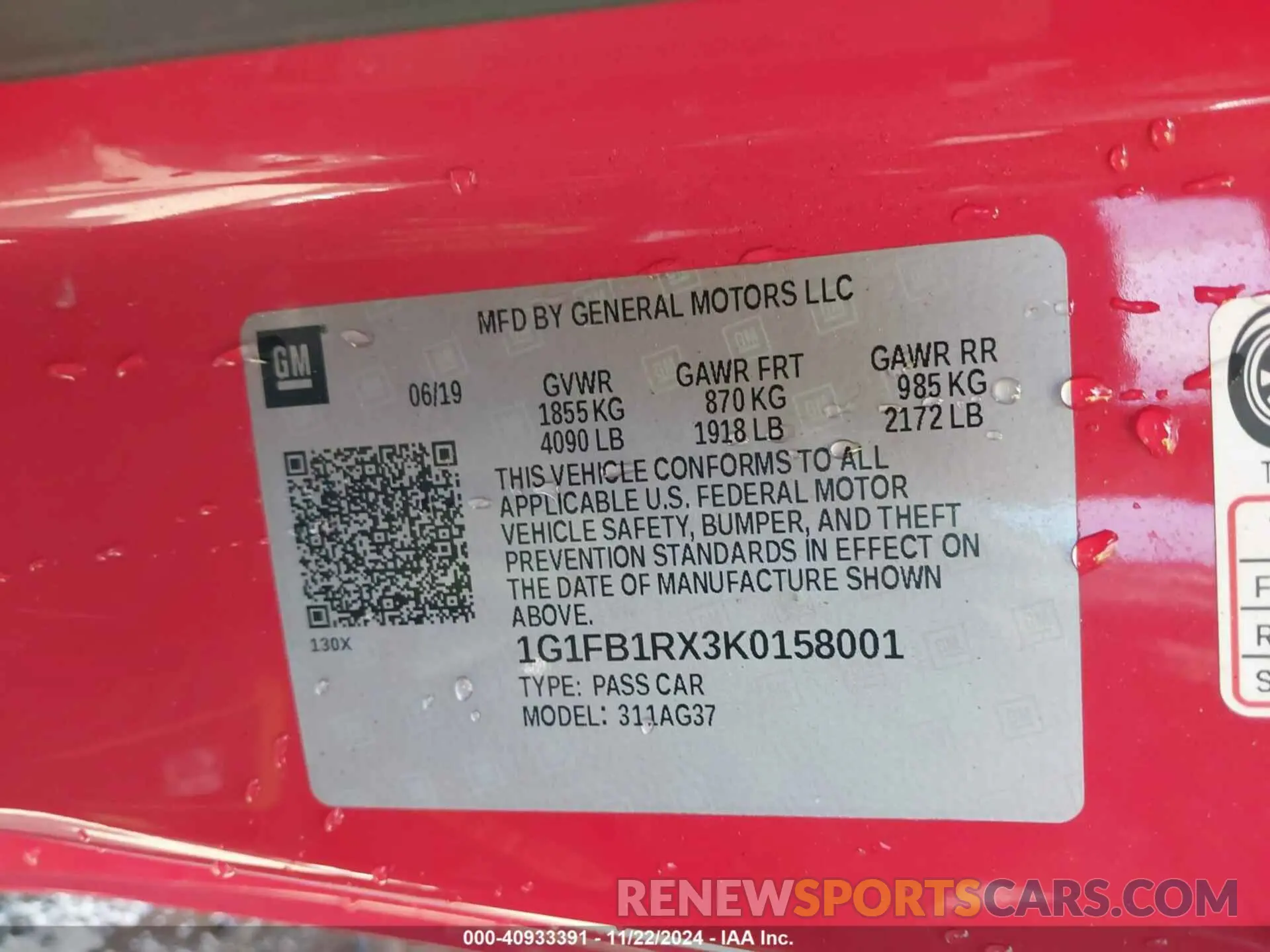 9 fotografías del automóvil dañado 1G1FB1RX3K0158001 CHEVROLET CAMARO 2019