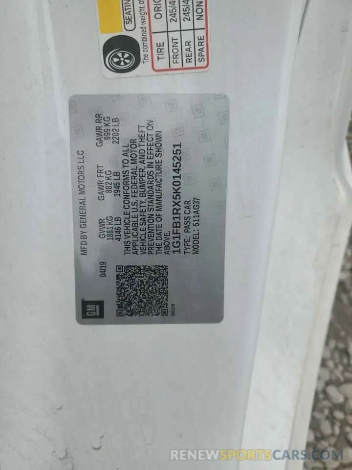 12 fotografías del automóvil dañado 1G1FB1RX5K0145251 CHEVROLET CAMARO 2019