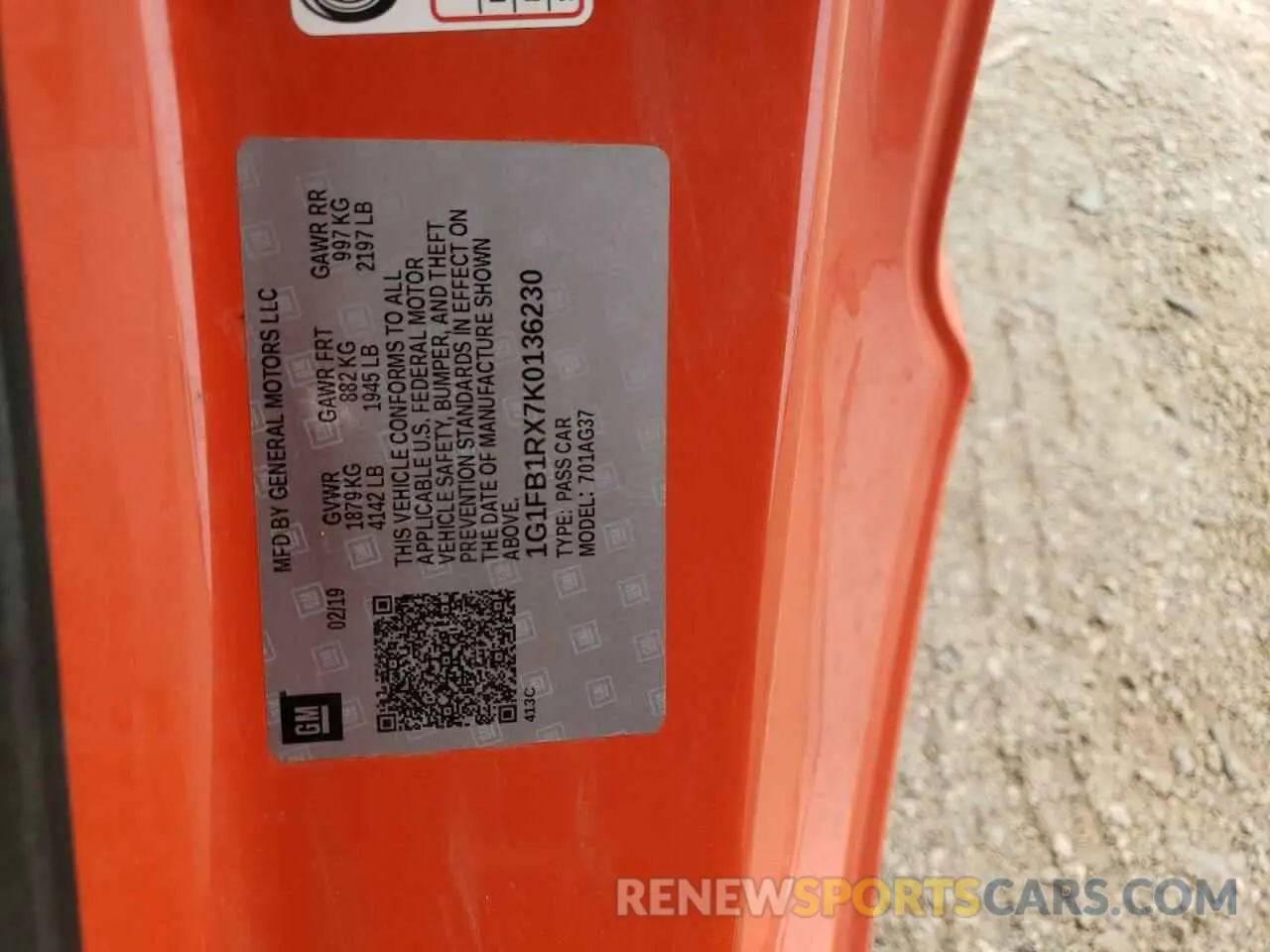 12 fotografías del automóvil dañado 1G1FB1RX7K0136230 CHEVROLET CAMARO 2019