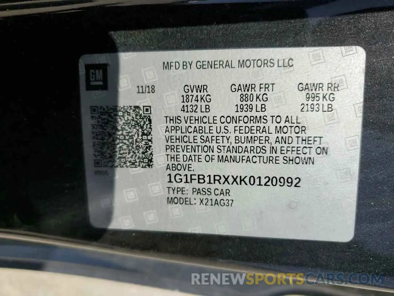 12 fotografías del automóvil dañado 1G1FB1RXXK0120992 CHEVROLET CAMARO 2019
