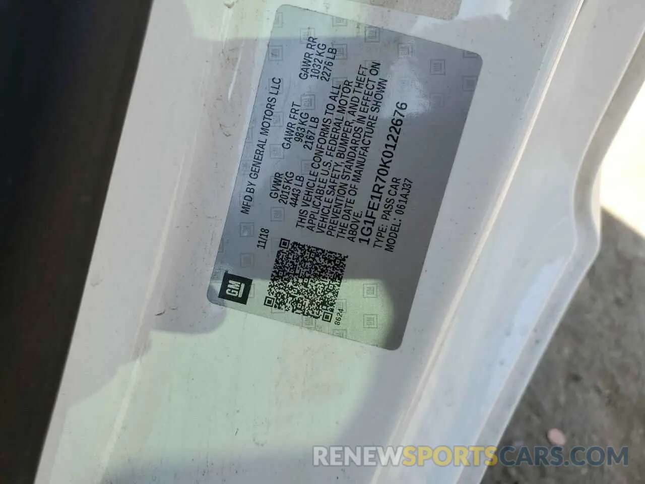 12 fotografías del automóvil dañado 1G1FE1R70K0122676 CHEVROLET CAMARO 2019
