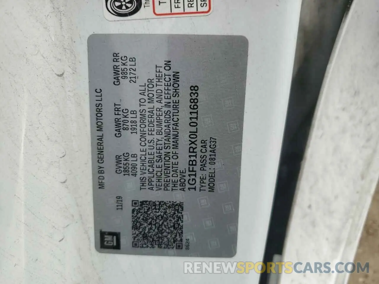 13 fotografías del automóvil dañado 1G1FB1RX0L0116838 CHEVROLET CAMARO 2020