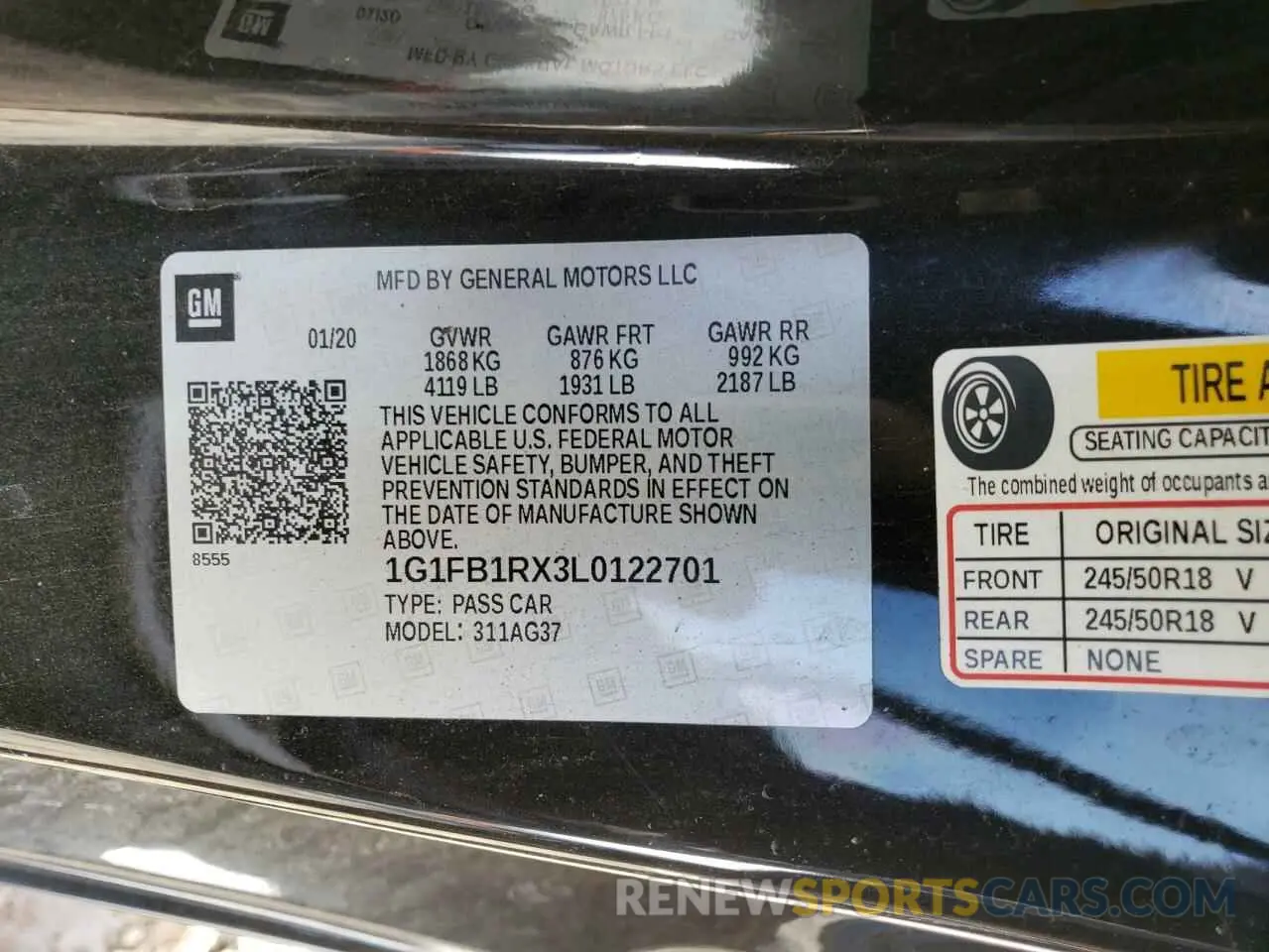 12 fotografías del automóvil dañado 1G1FB1RX3L0122701 CHEVROLET CAMARO 2020
