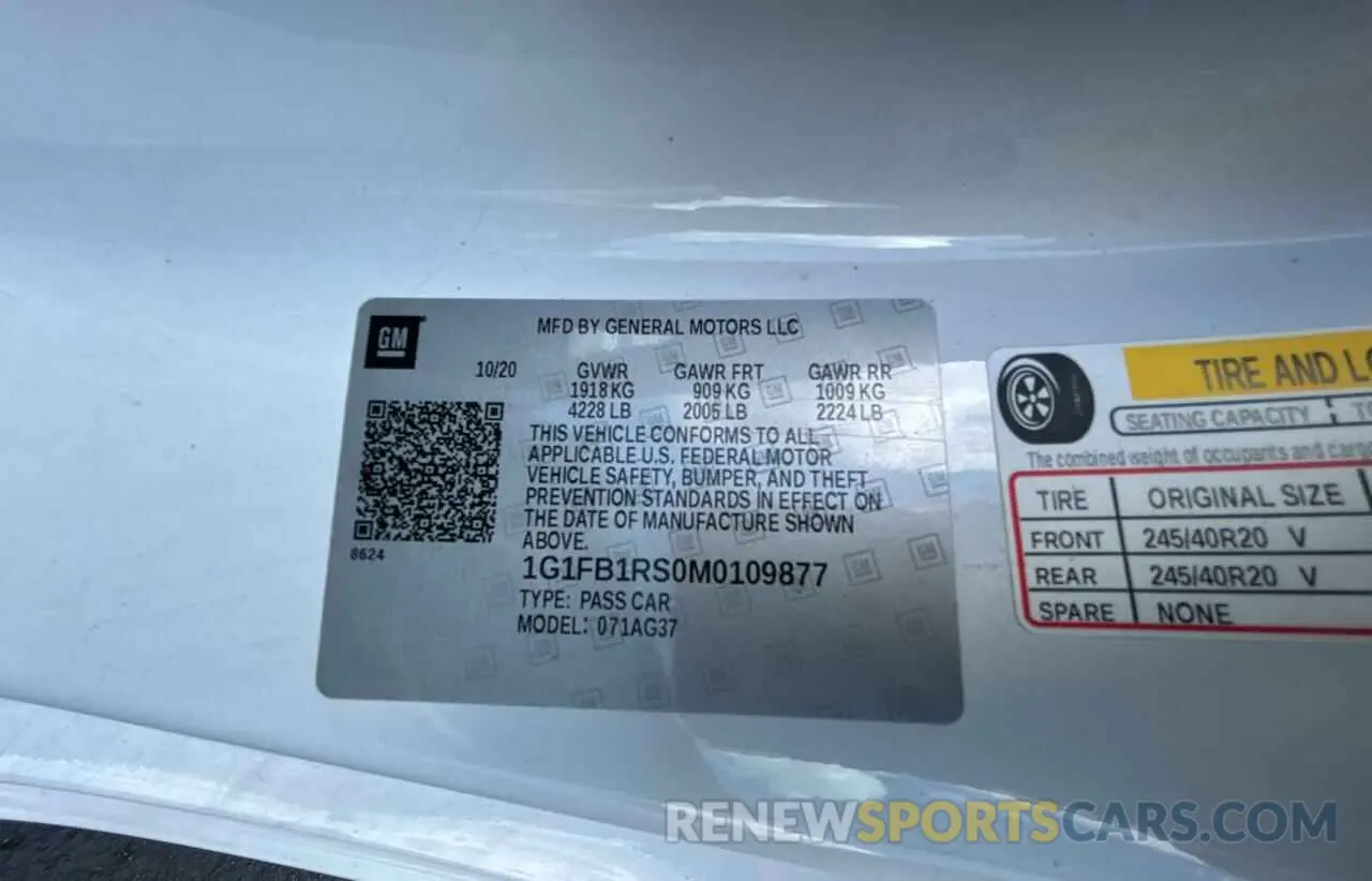 10 fotografías del automóvil dañado 1G1FB1RS0M0109877 CHEVROLET CAMARO 2021