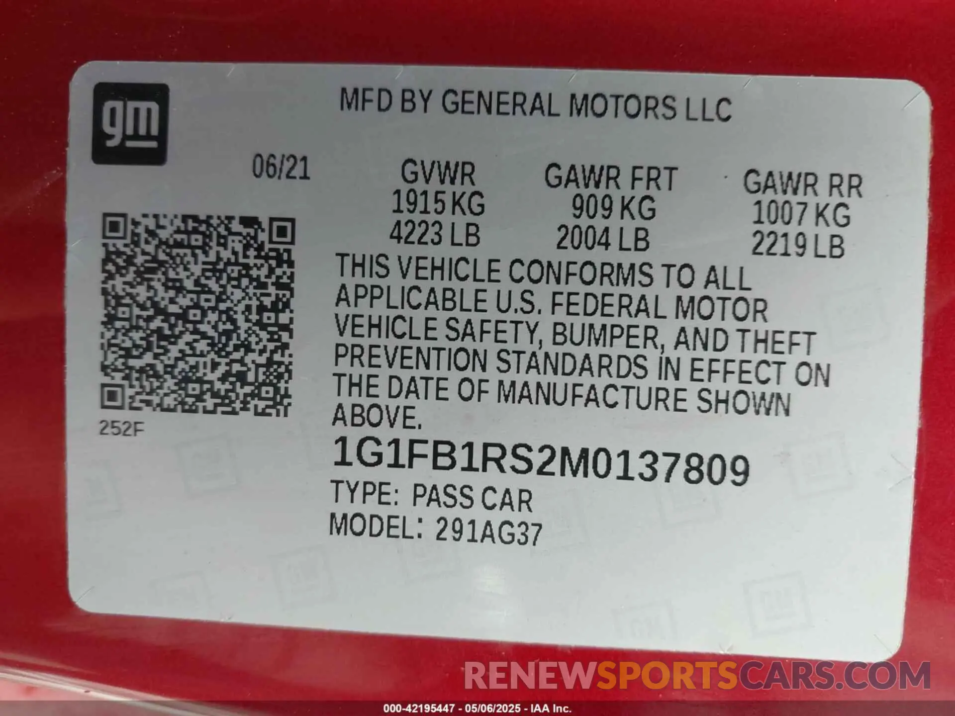 9 fotografías del automóvil dañado 1G1FB1RS2M0137809 CHEVROLET CAMARO 2021