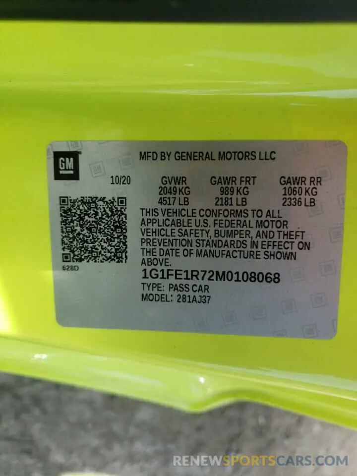 15 fotografías del automóvil dañado 1G1FE1R72M0108068 CHEVROLET CAMARO 2021