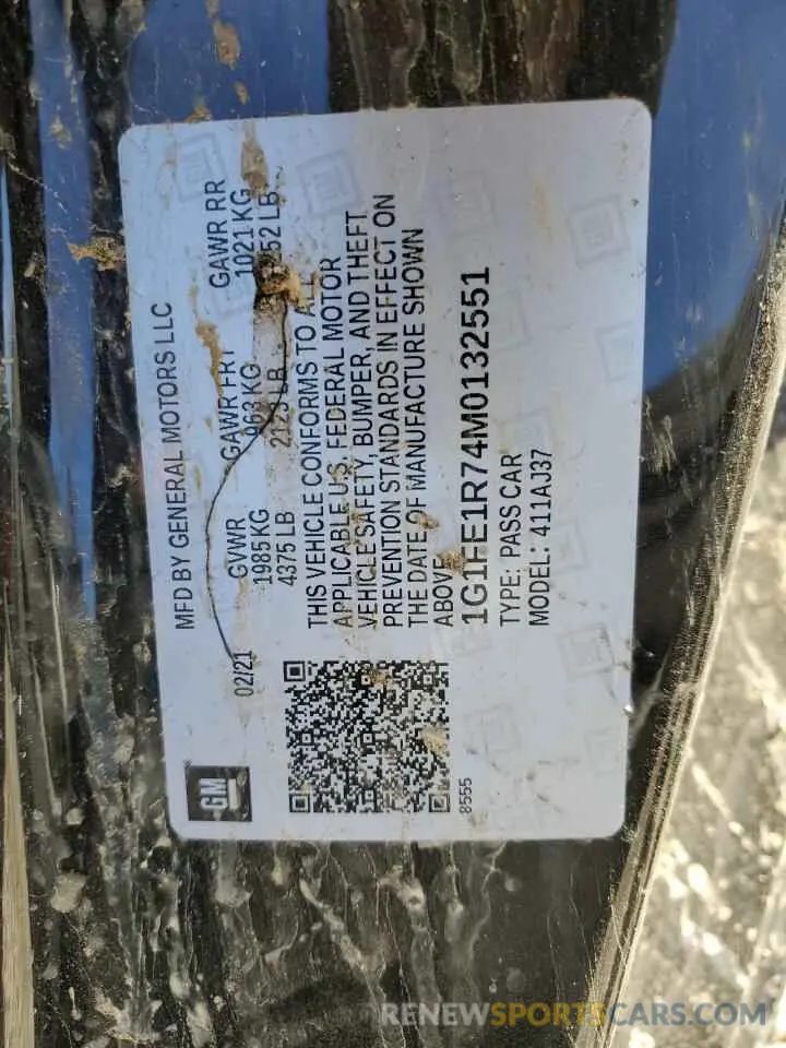 13 fotografías del automóvil dañado 1G1FE1R74M0132551 CHEVROLET CAMARO 2021