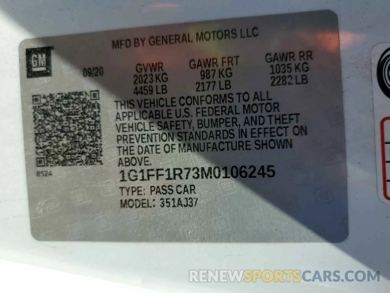 12 fotografías del automóvil dañado 1G1FF1R73M0106245 CHEVROLET CAMARO 2021