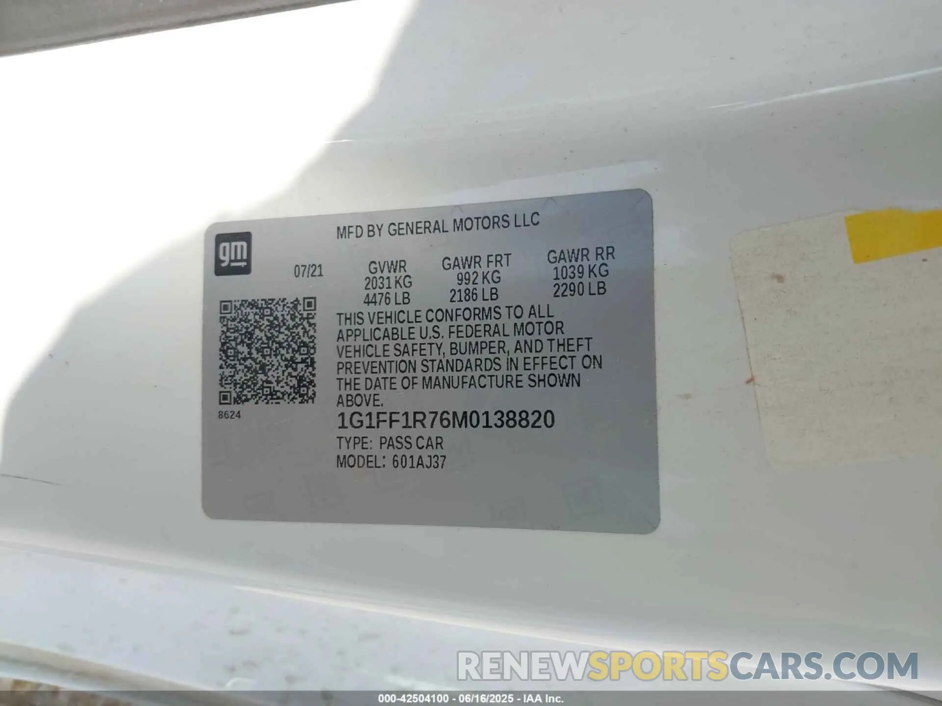 9 fotografías del automóvil dañado 1G1FF1R76M0138820 CHEVROLET CAMARO 2021
