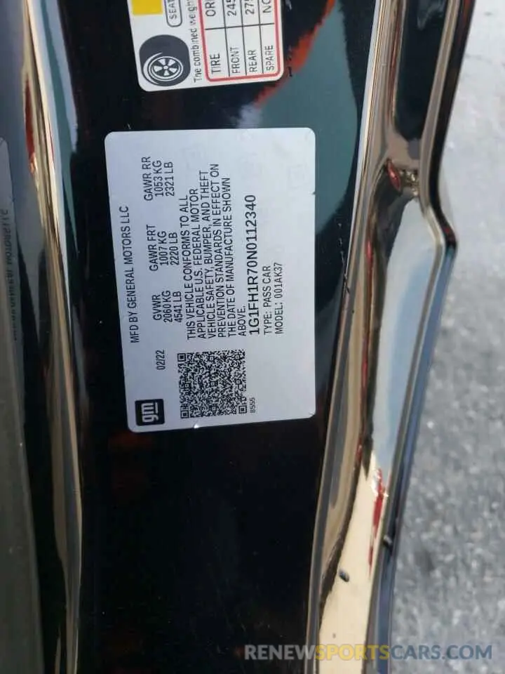 13 fotografías del automóvil dañado 1G1FH1R70N0112340 CHEVROLET CAMARO 2022