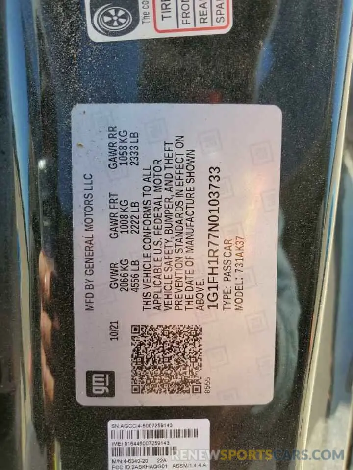 12 fotografías del automóvil dañado 1G1FH1R77N0103733 CHEVROLET CAMARO 2022