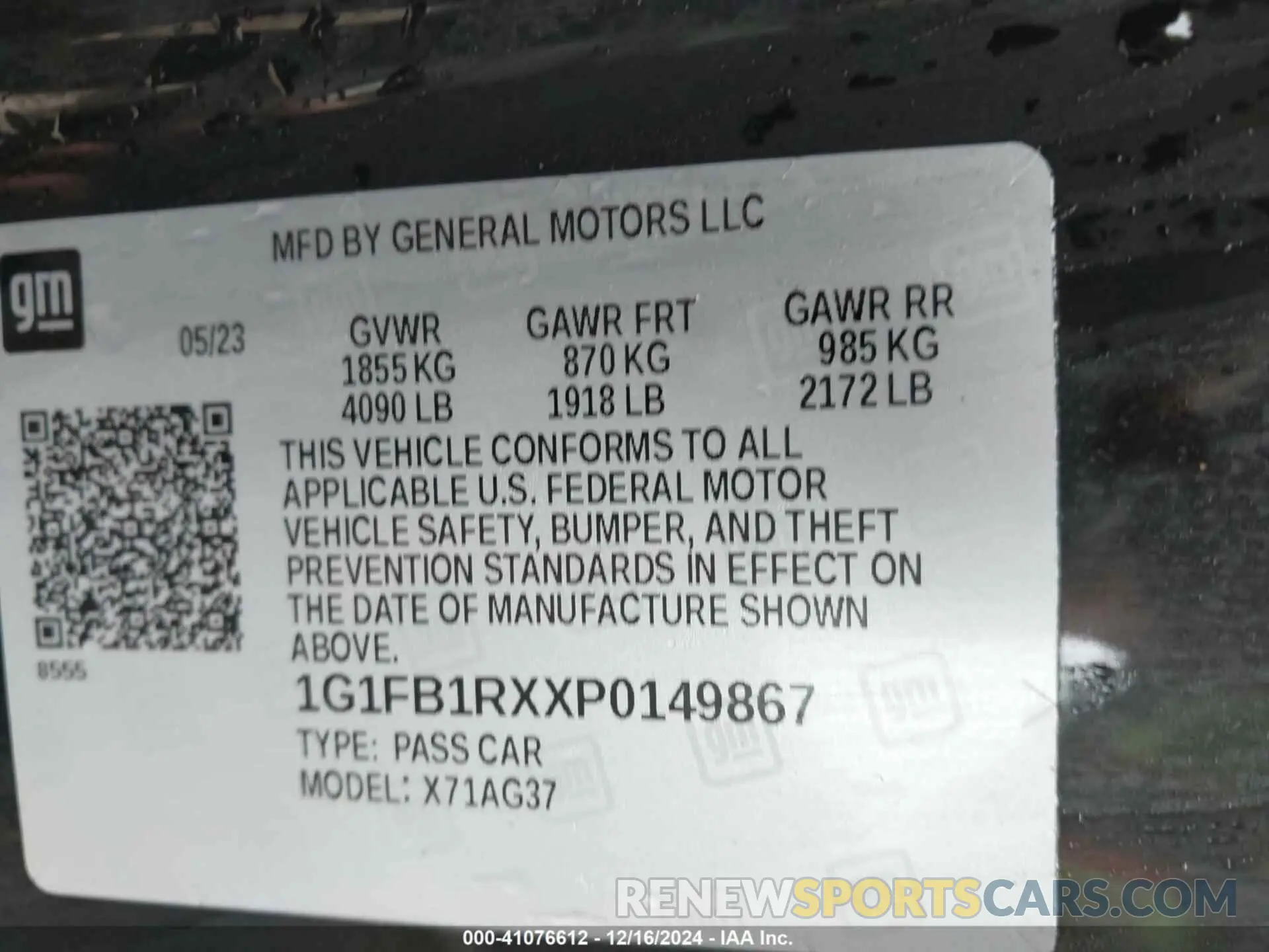 9 fotografías del automóvil dañado 1G1FB1RXXP0149867 CHEVROLET CAMARO 2023