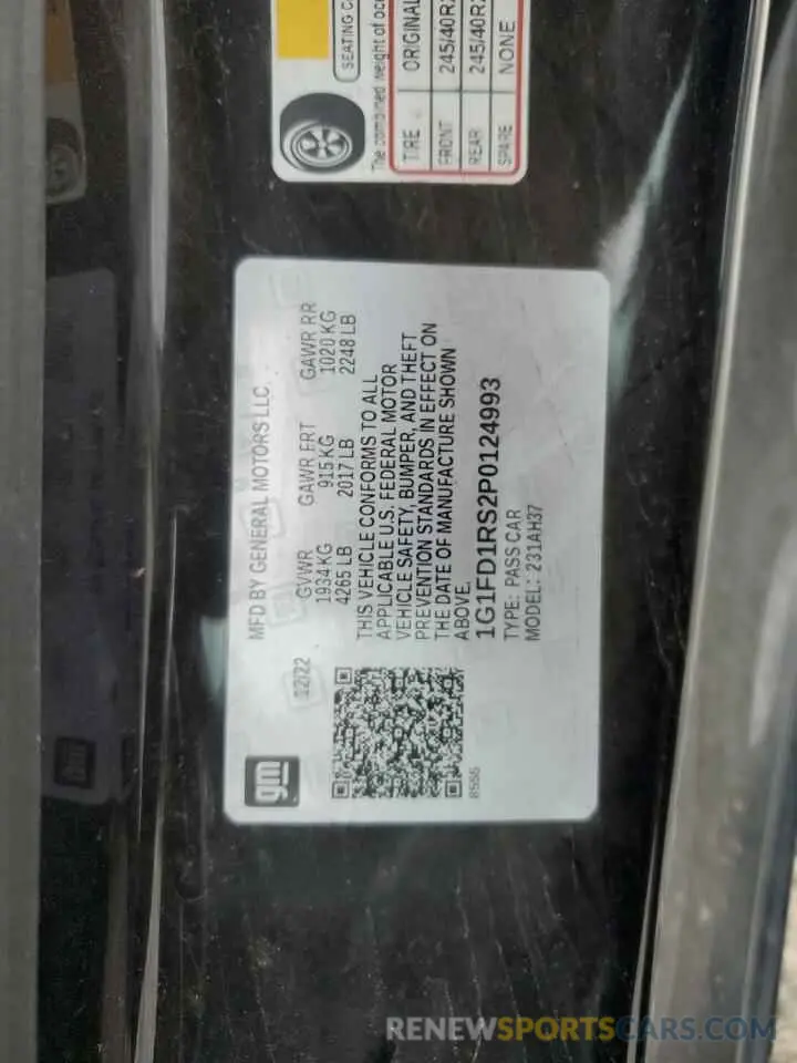 12 fotografías del automóvil dañado 1G1FD1RS2P0124993 CHEVROLET CAMARO 2023