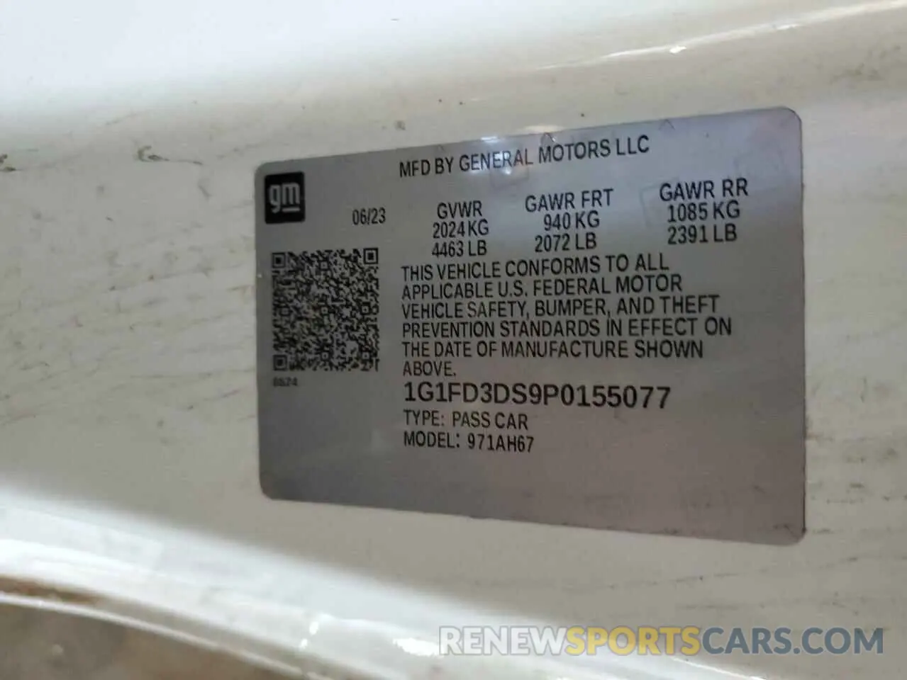 12 fotografías del automóvil dañado 1G1FD3DS9P0155077 CHEVROLET CAMARO 2023