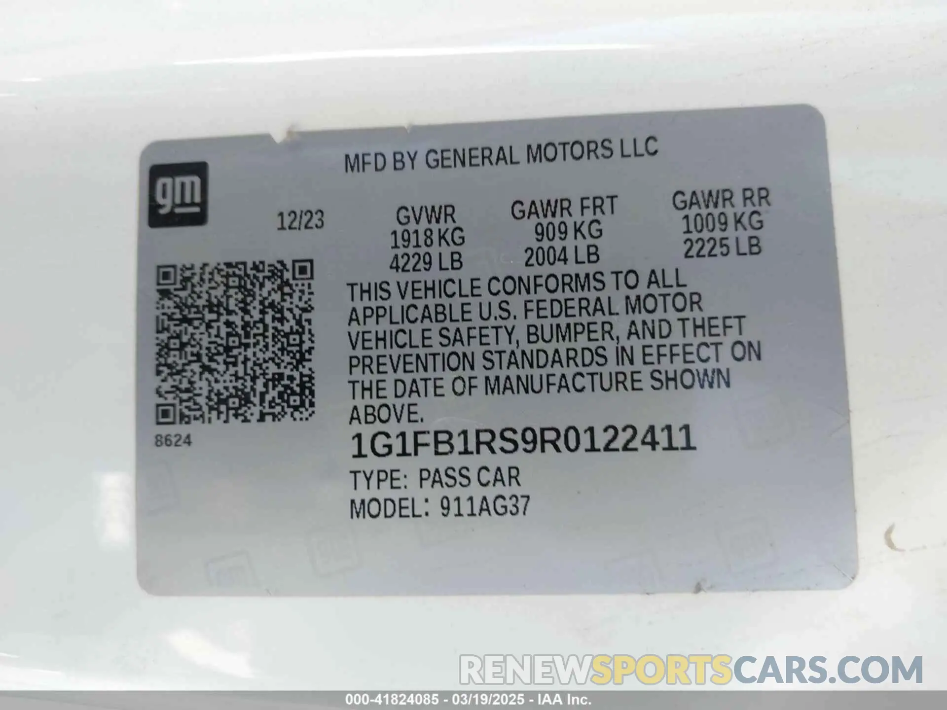 9 fotografías del automóvil dañado 1G1FB1RS9R0122411 CHEVROLET CAMARO 2024