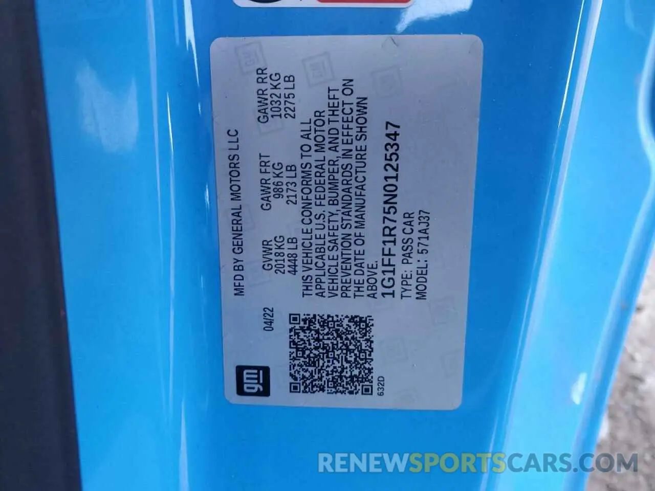12 fotografías del automóvil dañado 1G1FF1R75N0125347 CHEVROLET CAMARO LT1 2022