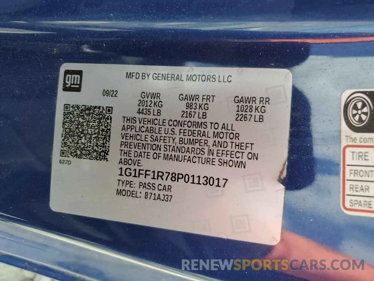 12 fotografías del automóvil dañado 1G1FF1R78P0113017 CHEVROLET CAMARO LT1 2023