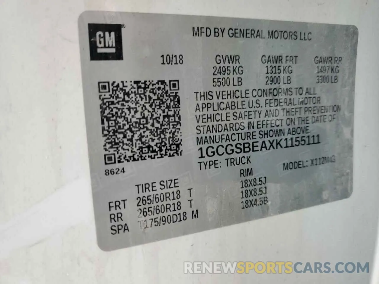 12 fotografías del automóvil dañado 1GCGSBEAXK1155111 CHEVROLET COLORADO 2019