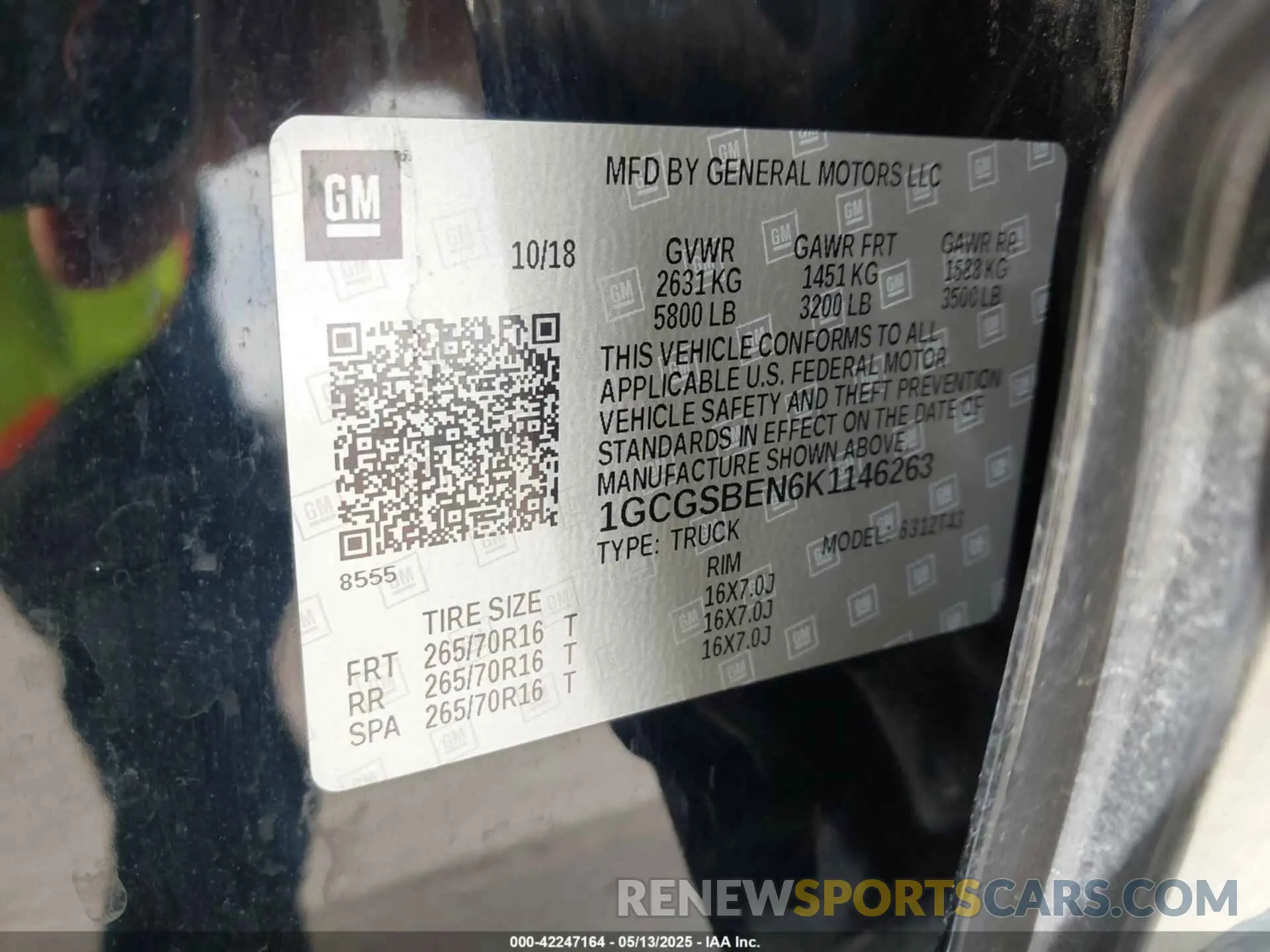 9 fotografías del automóvil dañado 1GCGSBEN6K1146263 CHEVROLET COLORADO 2019