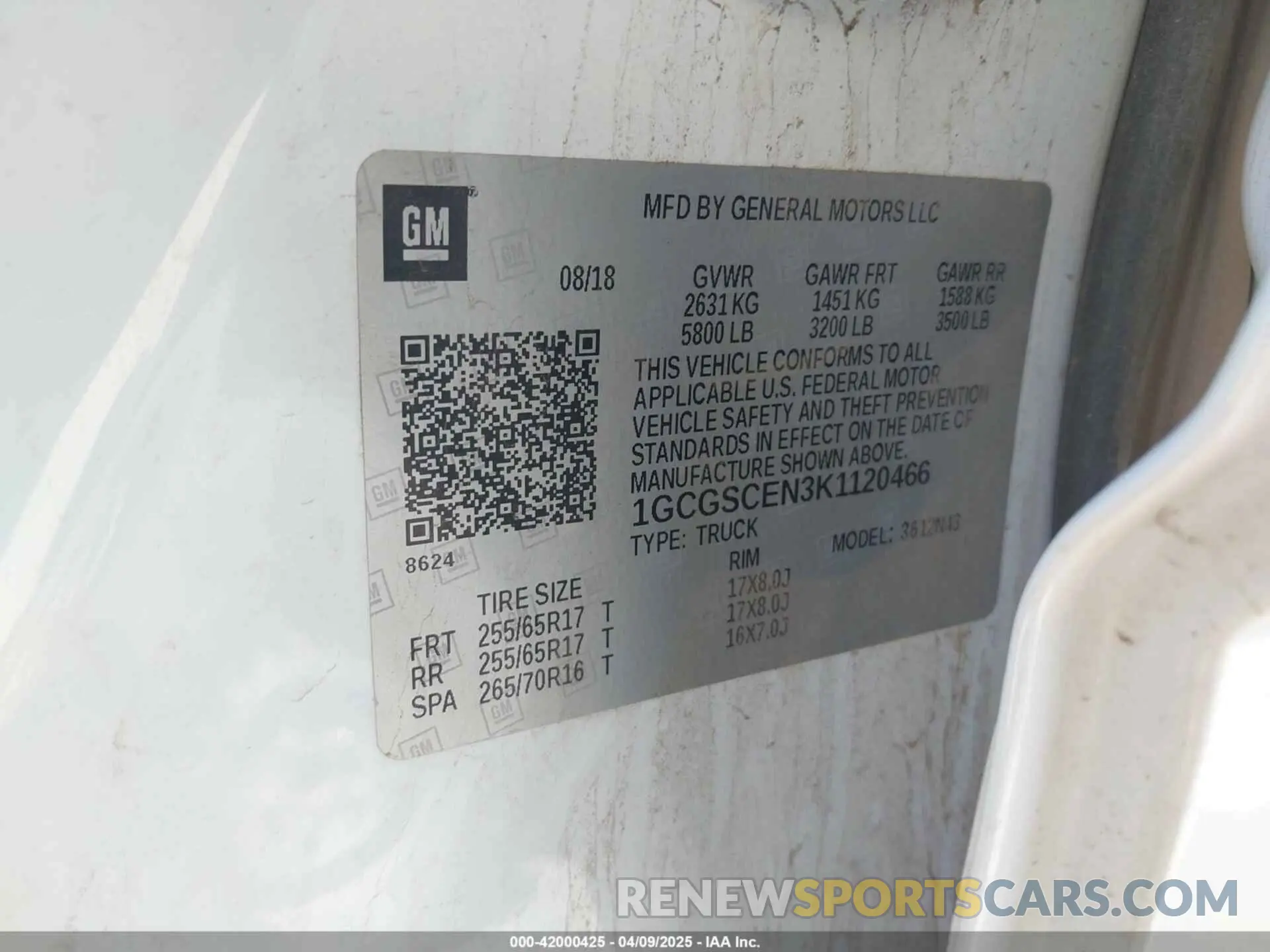 9 fotografías del automóvil dañado 1GCGSCEN3K1120466 CHEVROLET COLORADO 2019
