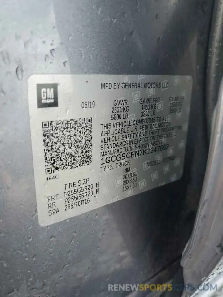 13 fotografías del automóvil dañado 1GCGSCEN7K1347692 CHEVROLET COLORADO 2019