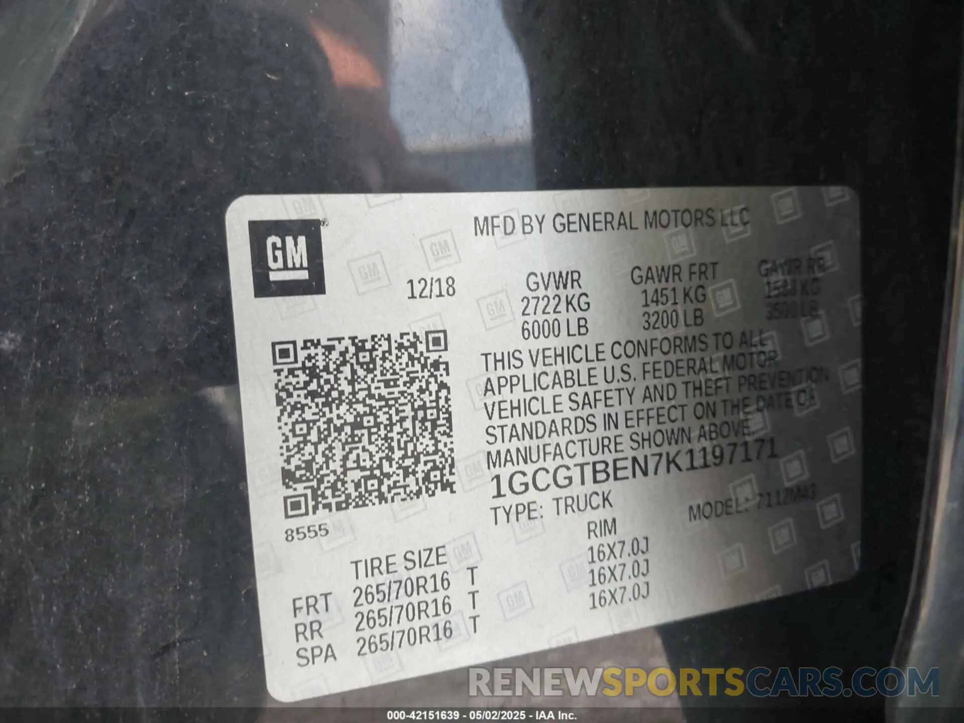 9 fotografías del automóvil dañado 1GCGTBEN7K1197171 CHEVROLET COLORADO 2019