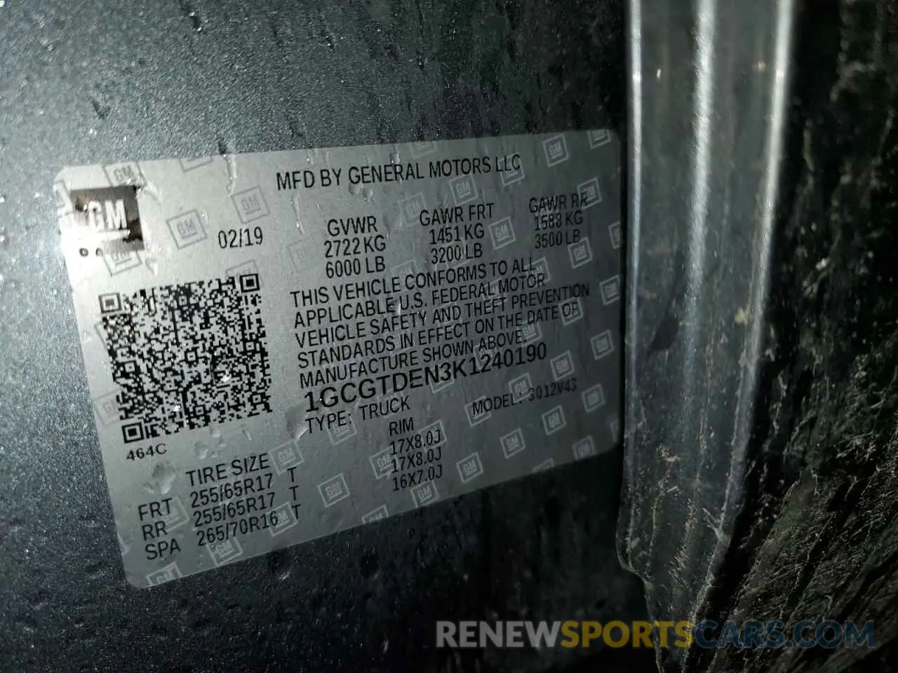 13 fotografías del automóvil dañado 1GCGTDEN3K1240190 CHEVROLET COLORADO 2019