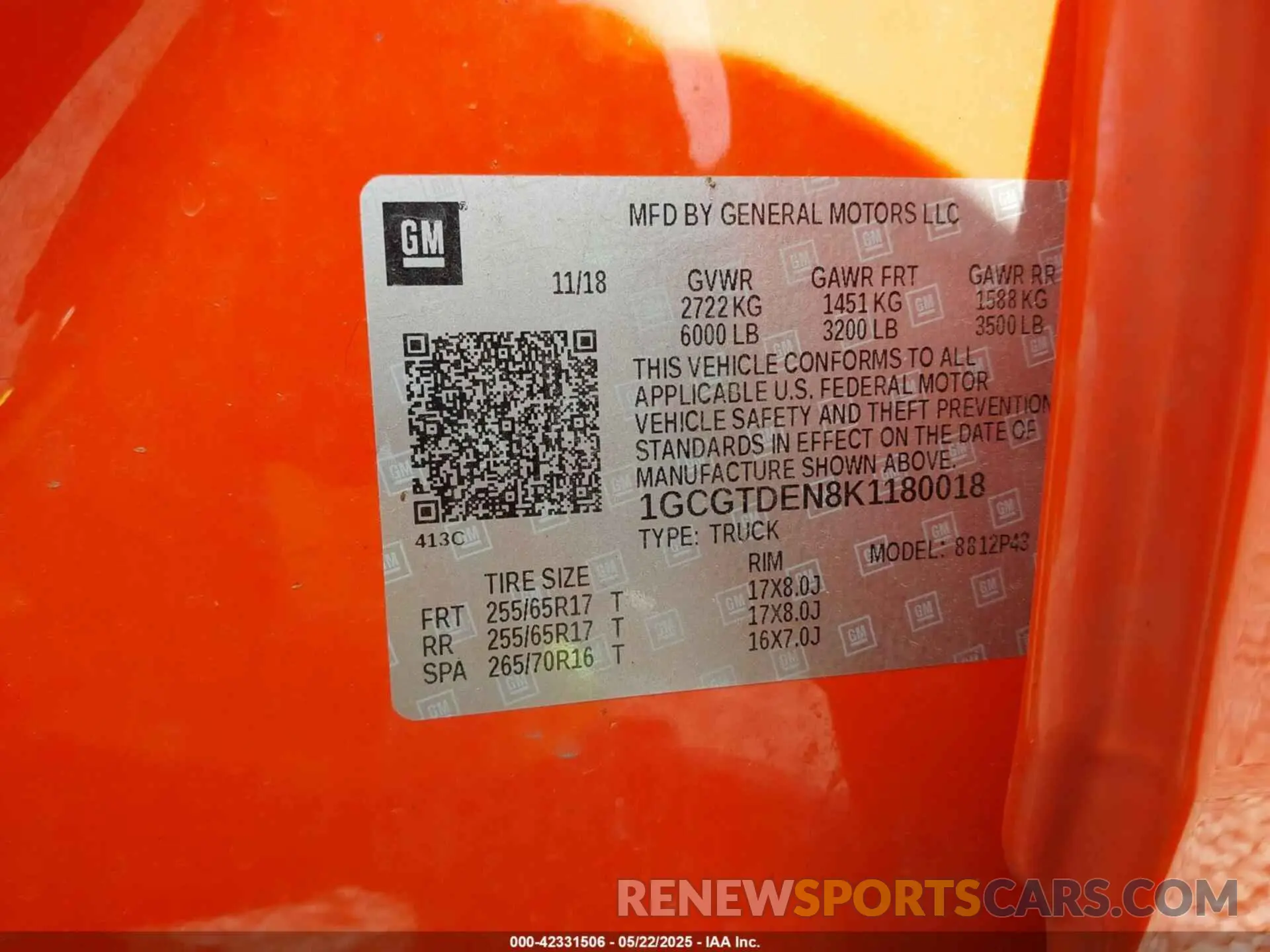 9 fotografías del automóvil dañado 1GCGTDEN8K1180018 CHEVROLET COLORADO 2019