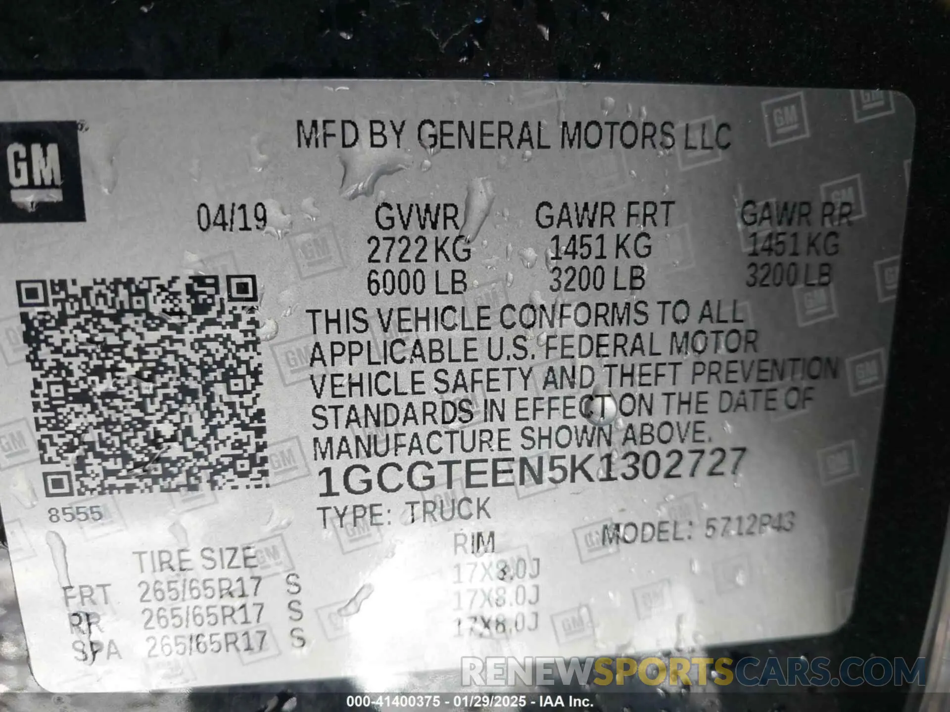 9 fotografías del automóvil dañado 1GCGTEEN5K1302727 CHEVROLET COLORADO 2019