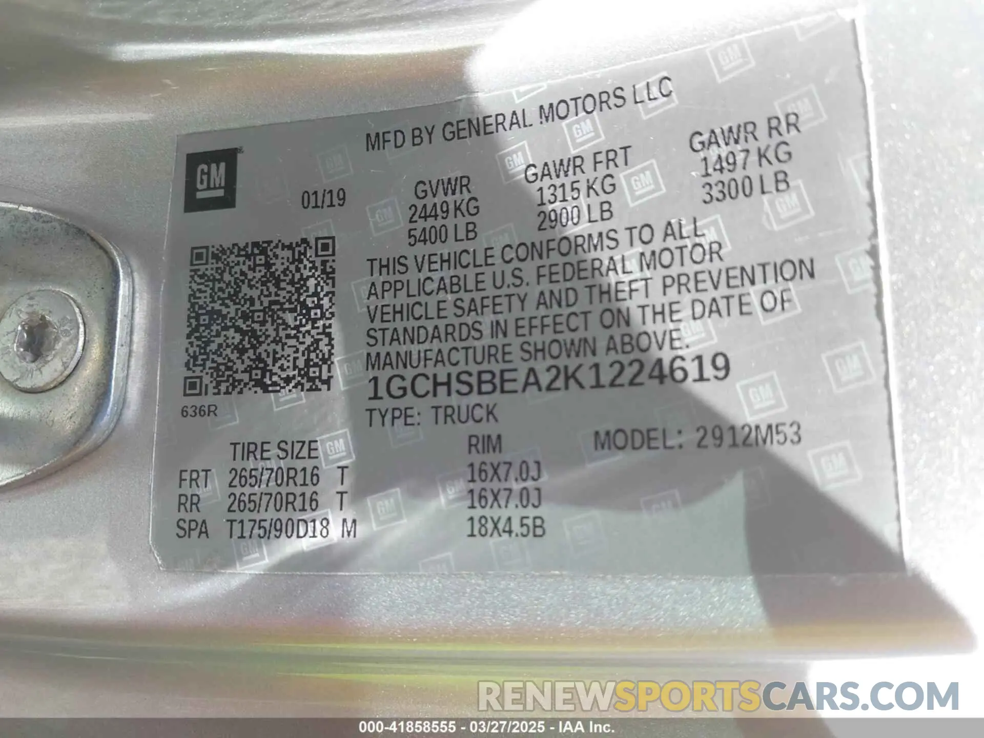 9 fotografías del automóvil dañado 1GCHSBEA2K1224619 CHEVROLET COLORADO 2019