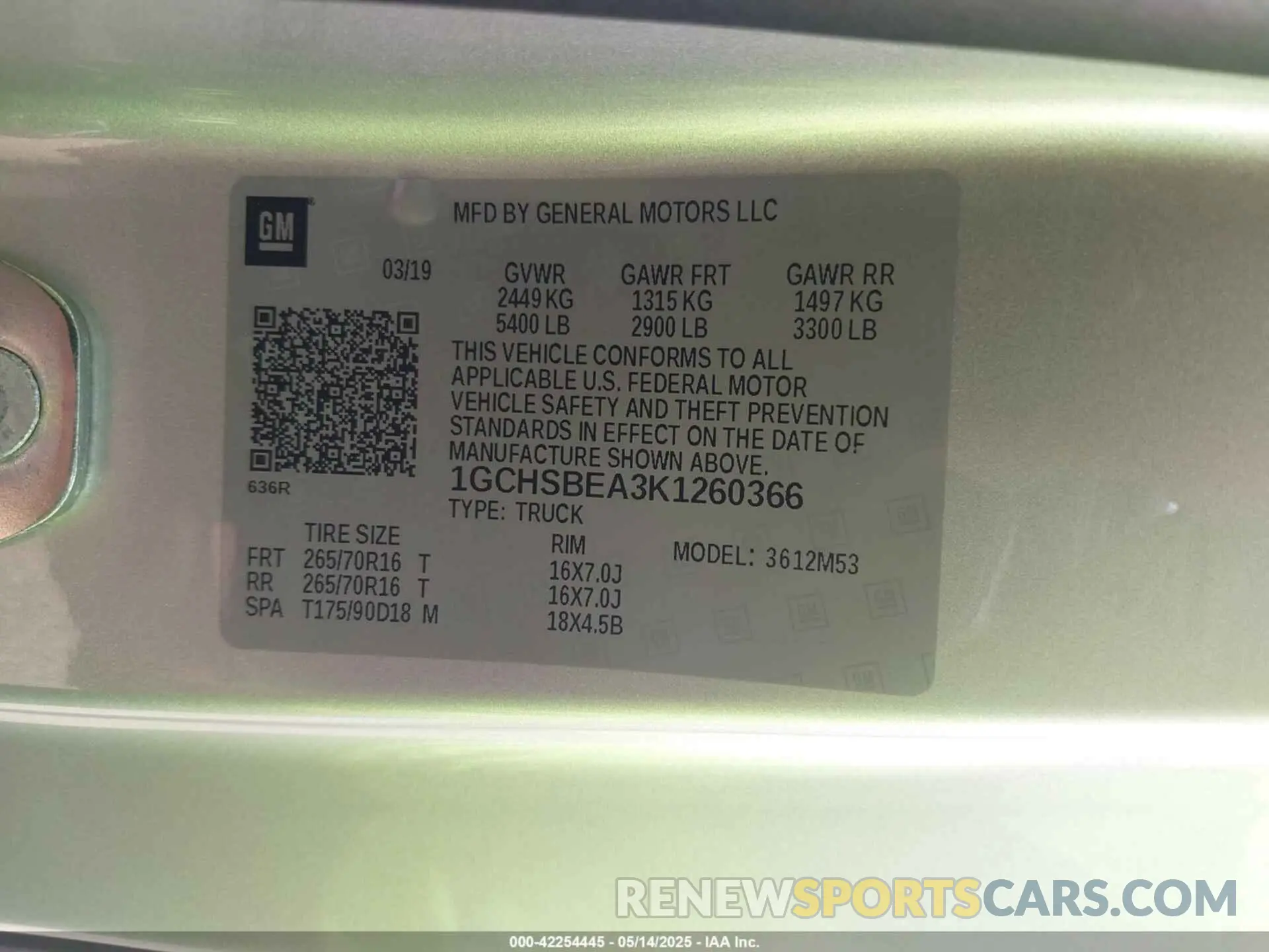 9 fotografías del automóvil dañado 1GCHSBEA3K1260366 CHEVROLET COLORADO 2019