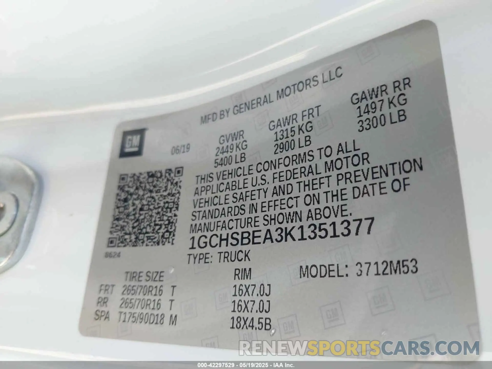 9 fotografías del automóvil dañado 1GCHSBEA3K1351377 CHEVROLET COLORADO 2019