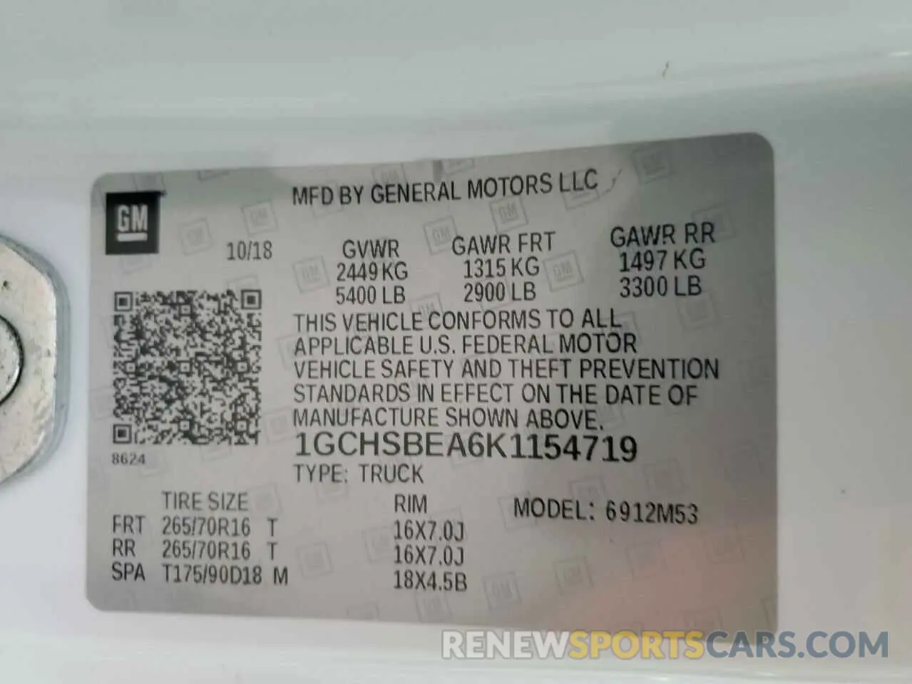12 fotografías del automóvil dañado 1GCHSBEA6K1154719 CHEVROLET COLORADO 2019