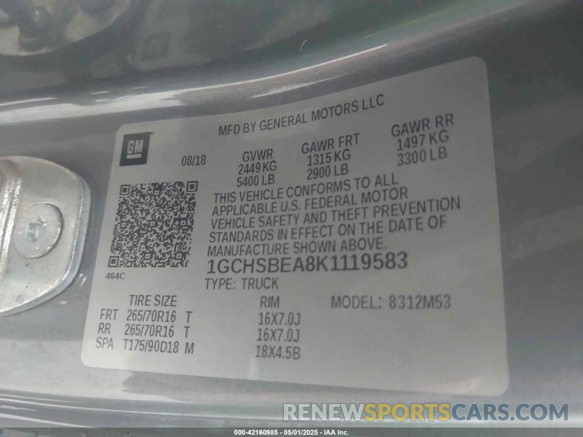 9 fotografías del automóvil dañado 1GCHSBEA8K1119583 CHEVROLET COLORADO 2019