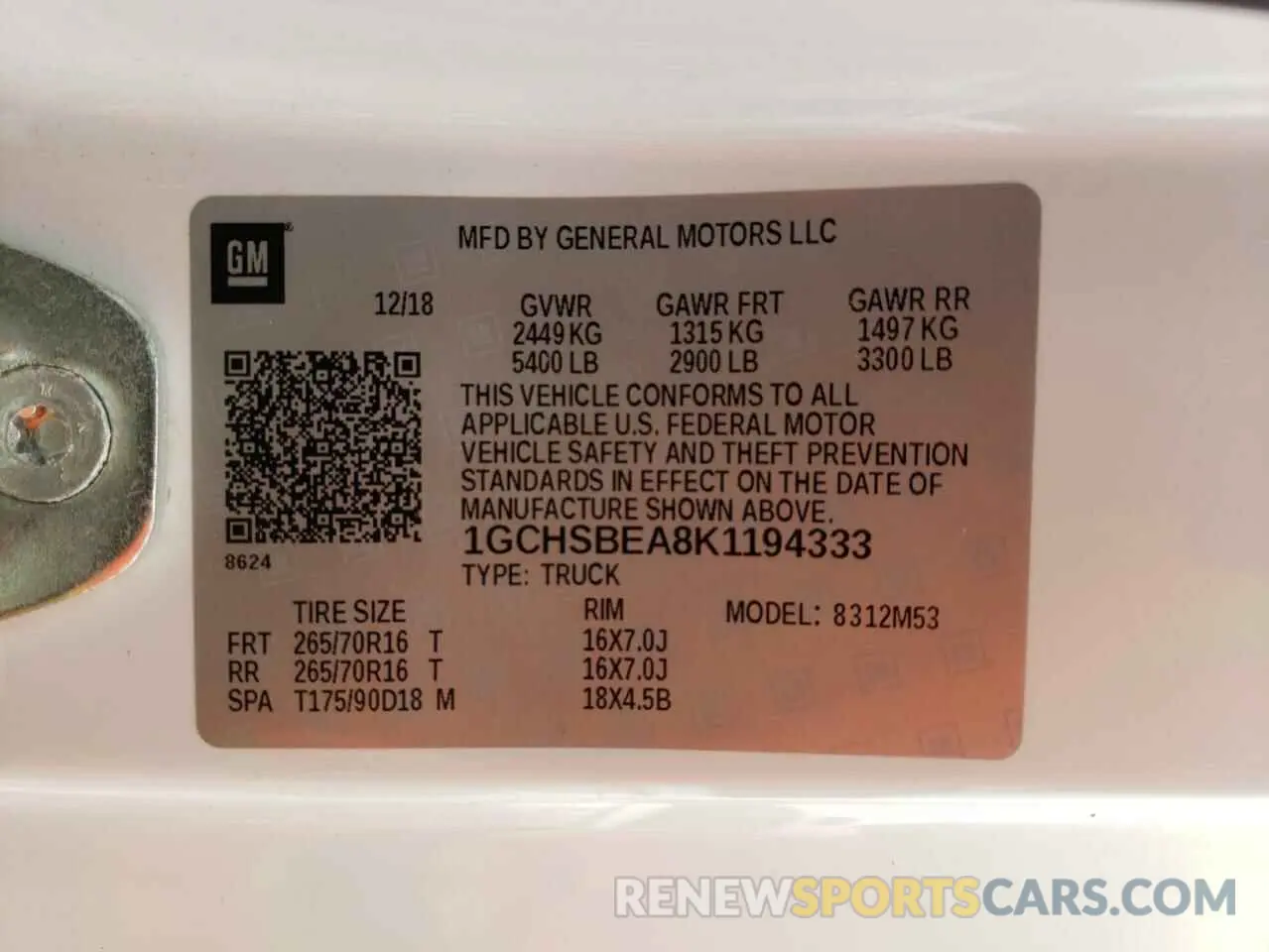 12 fotografías del automóvil dañado 1GCHSBEA8K1194333 CHEVROLET COLORADO 2019