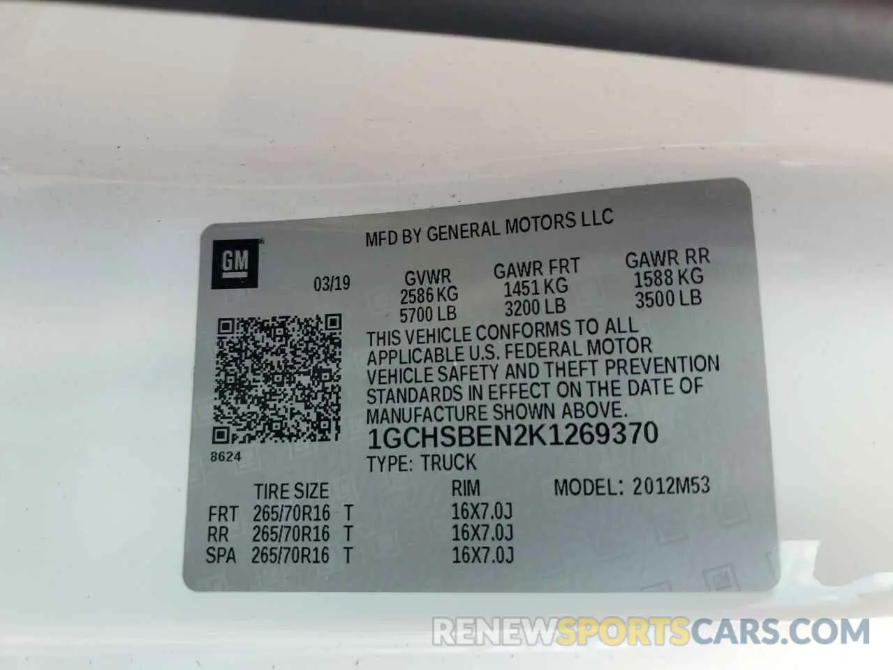 12 fotografías del automóvil dañado 1GCHSBEN2K1269370 CHEVROLET COLORADO 2019