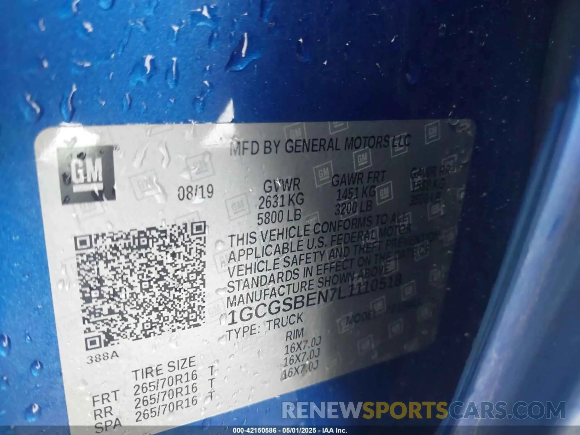 9 fotografías del automóvil dañado 1GCGSBEN7L1110518 CHEVROLET COLORADO 2020