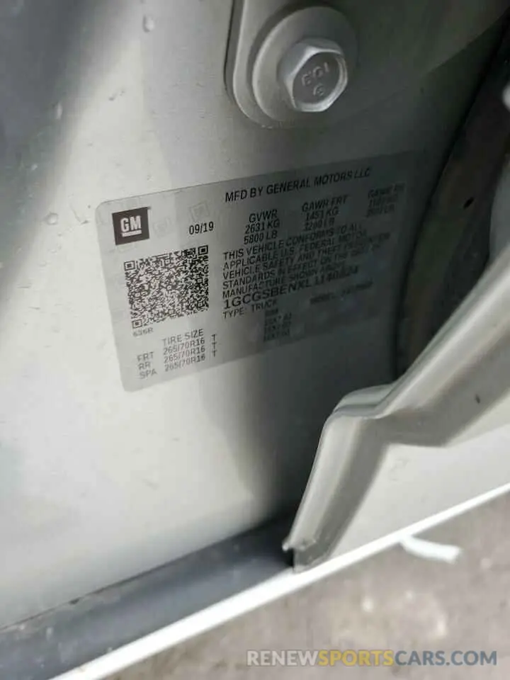 12 fotografías del automóvil dañado 1GCGSBENXL1140824 CHEVROLET COLORADO 2020