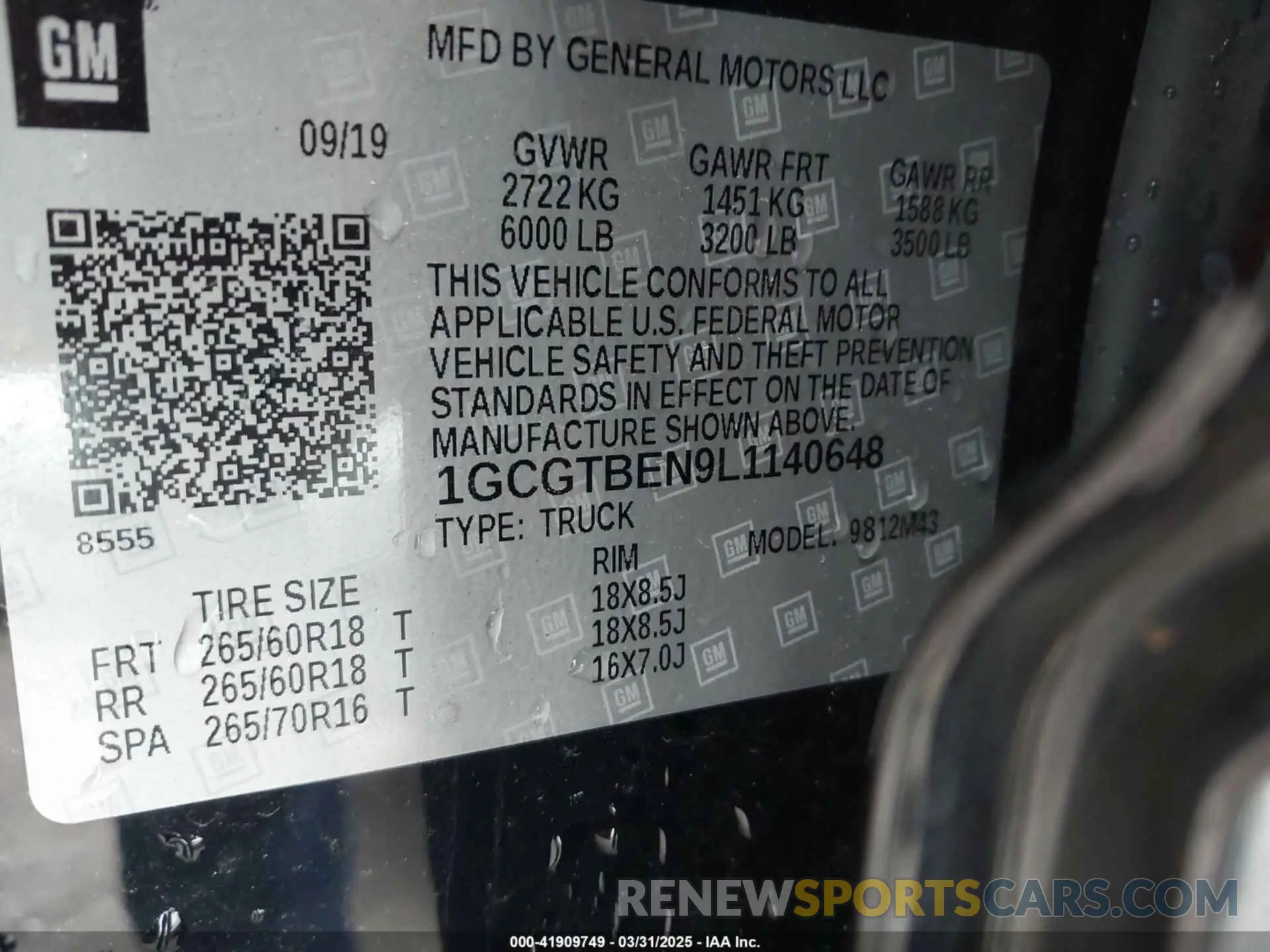 9 fotografías del automóvil dañado 1GCGTBEN9L1140648 CHEVROLET COLORADO 2020