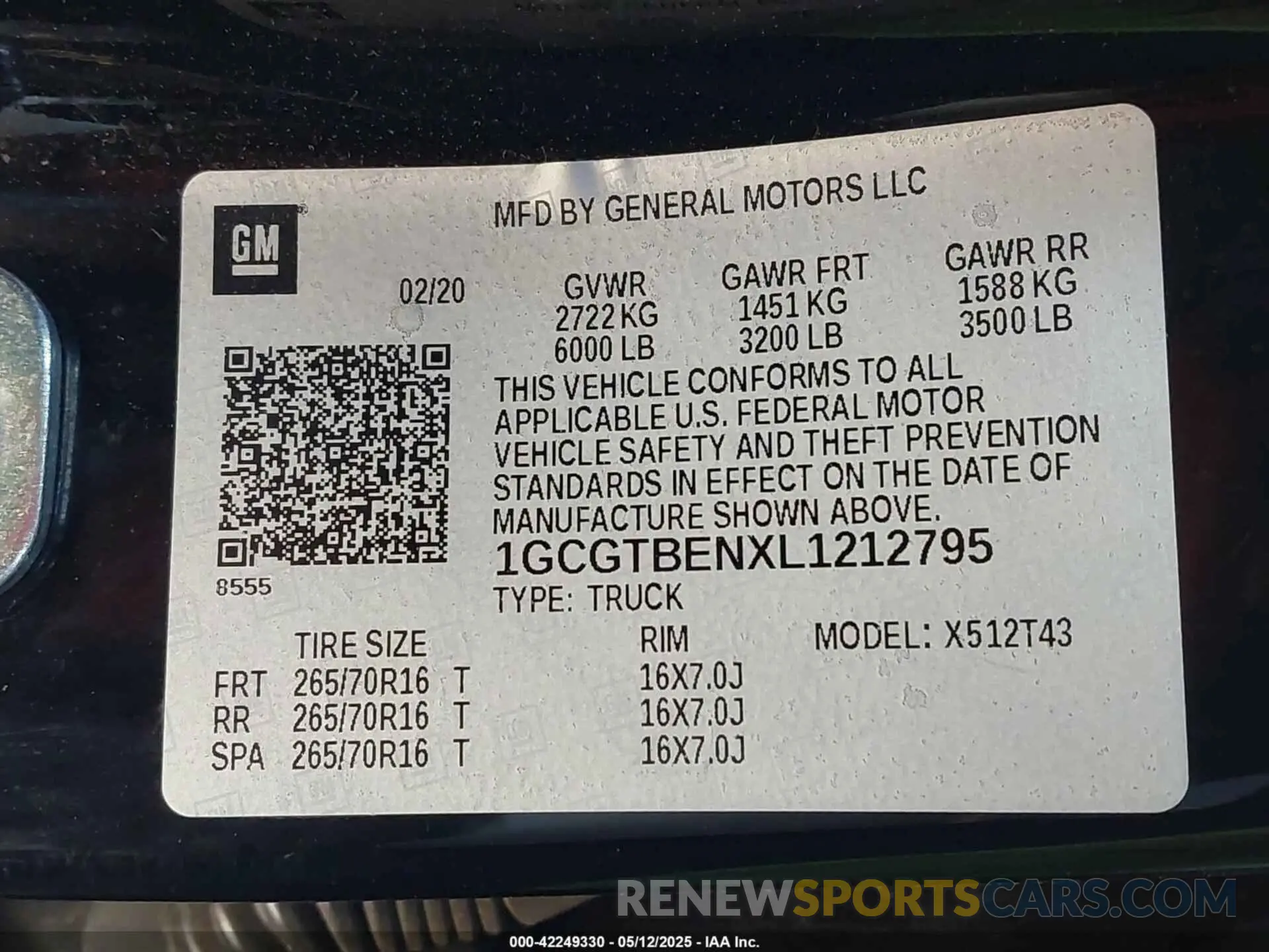 9 fotografías del automóvil dañado 1GCGTBENXL1212795 CHEVROLET COLORADO 2020
