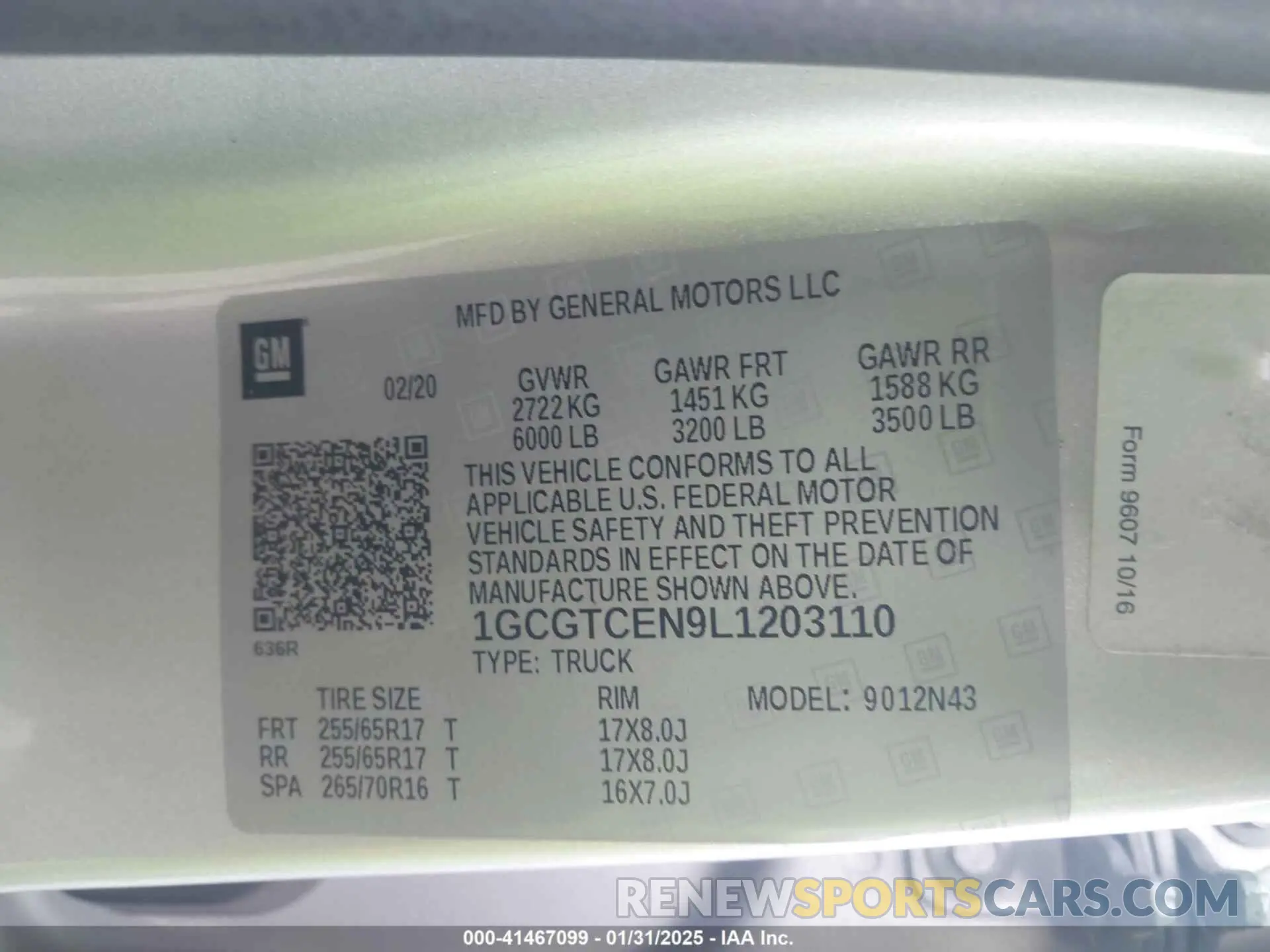 9 fotografías del automóvil dañado 1GCGTCEN9L1203110 CHEVROLET COLORADO 2020