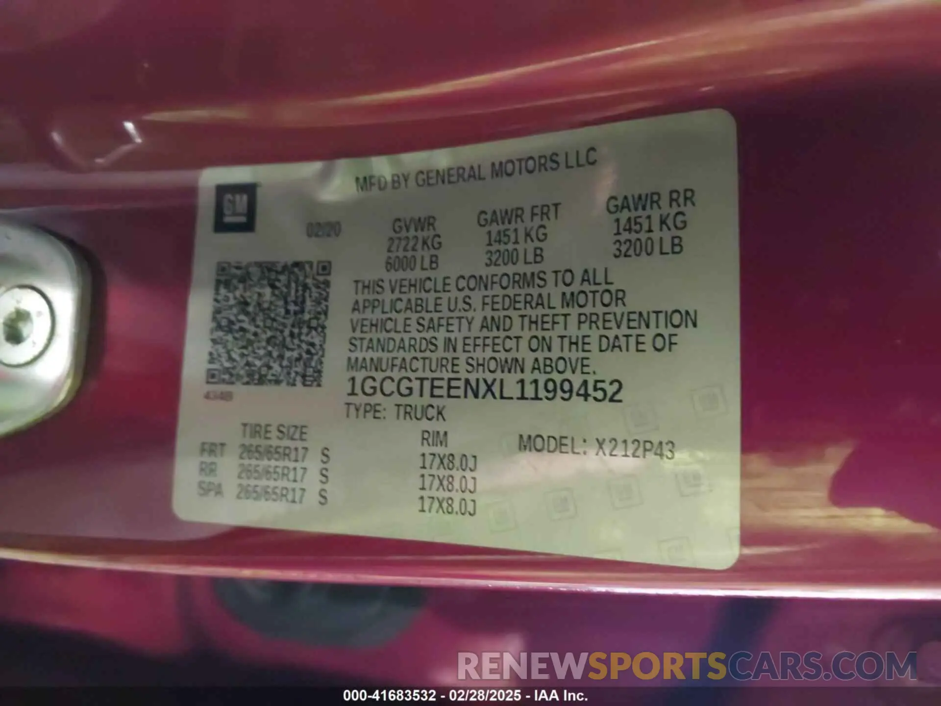 9 fotografías del automóvil dañado 1GCGTEENXL1199452 CHEVROLET COLORADO 2020