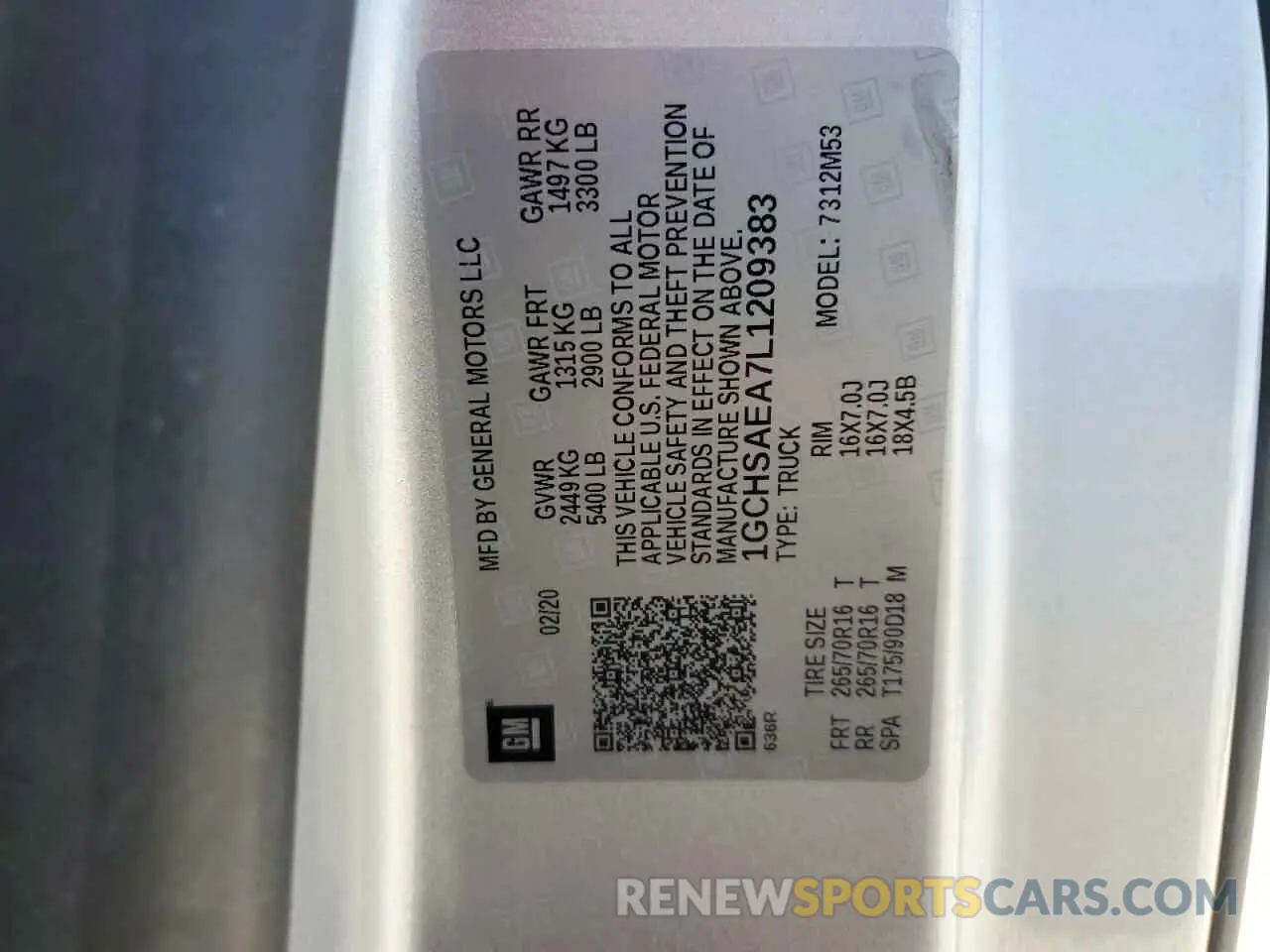 12 fotografías del automóvil dañado 1GCHSAEA7L1209383 CHEVROLET COLORADO 2020