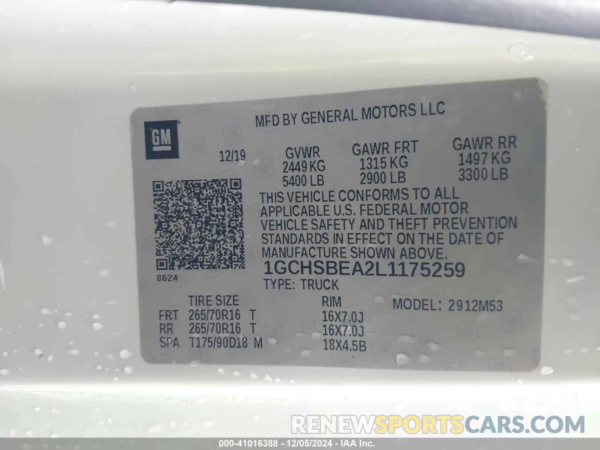9 fotografías del automóvil dañado 1GCHSBEA2L1175259 CHEVROLET COLORADO 2020